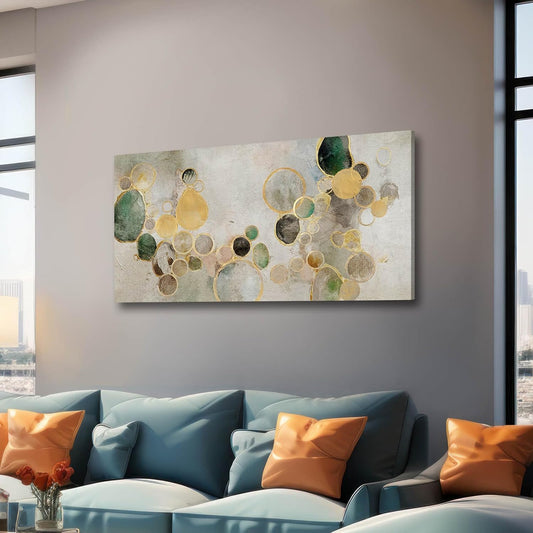 Gold Round Wall Art Neutral Beige Modern Canvas Wall Print 24"x48" Geometric Wall Decor Poster Print Abstract Wall Art for Living Room Dining Room