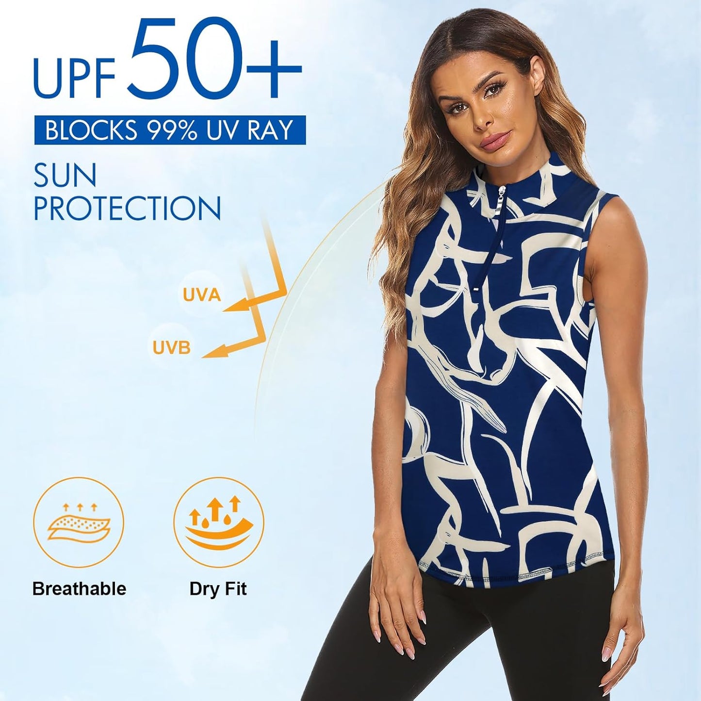 Koscacy Women's Sleeveless Golf Tennis Polo Shirts Zip Up Dry Fit Workout Tank Tops Athletic Shirt