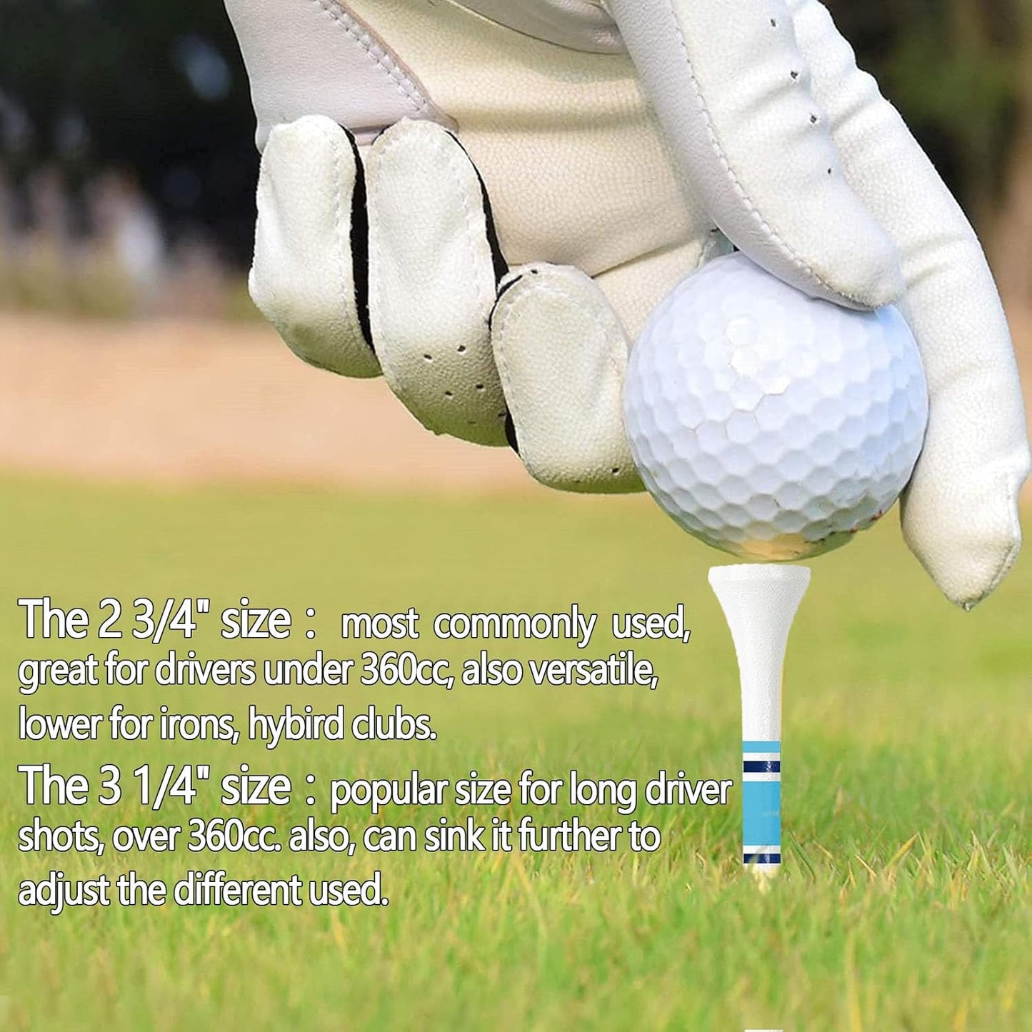 FINGER TEN Golf Tees Wood 3 1/4 2 3/4 Inch Wooden Bamboo 50/120 Count, Durable Biodegradable Colored Bulk Tee 70mm 83mm