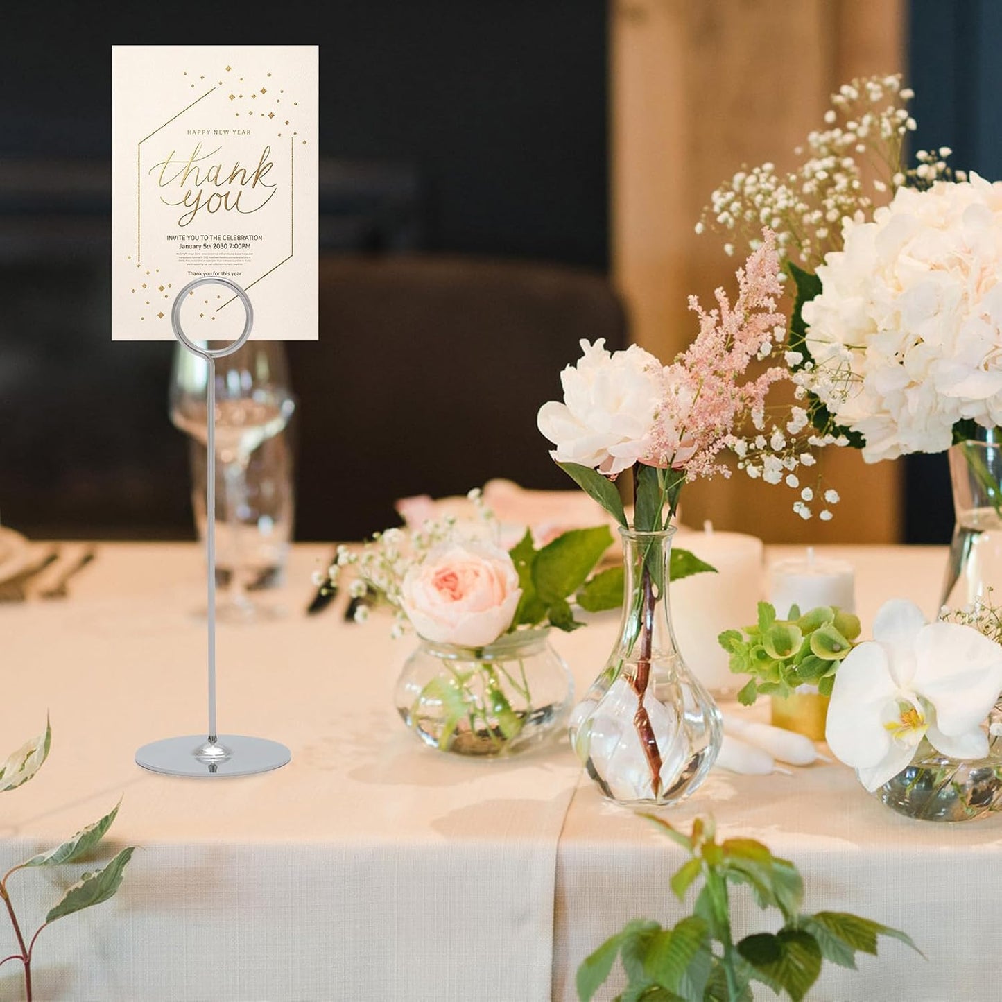 Urban Deco 16 Pieces Table Card Holder 8 inches Silver Place Steel Card holders for Photos, Food Signs, Memo Notes, Weddings, Restaurants, Birthdays.