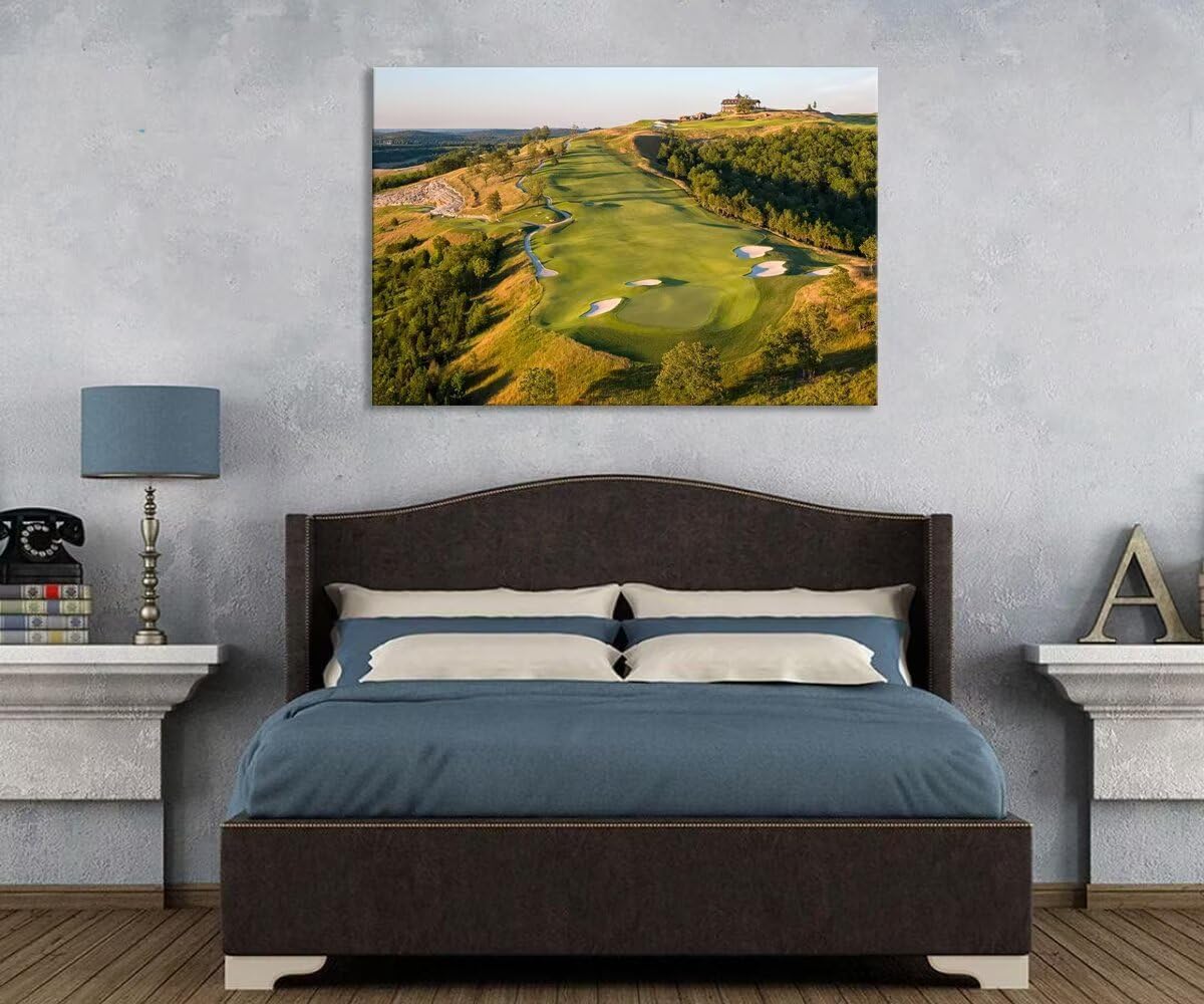 chenchenArt Paynes Valley Golf Course Wall Art for Living Room Bedroom Bathroom Home Decorations Paynes Valley Golf Course Picture Poster Canvas Prints Framed Ready to Hang(18''H x 24''W)