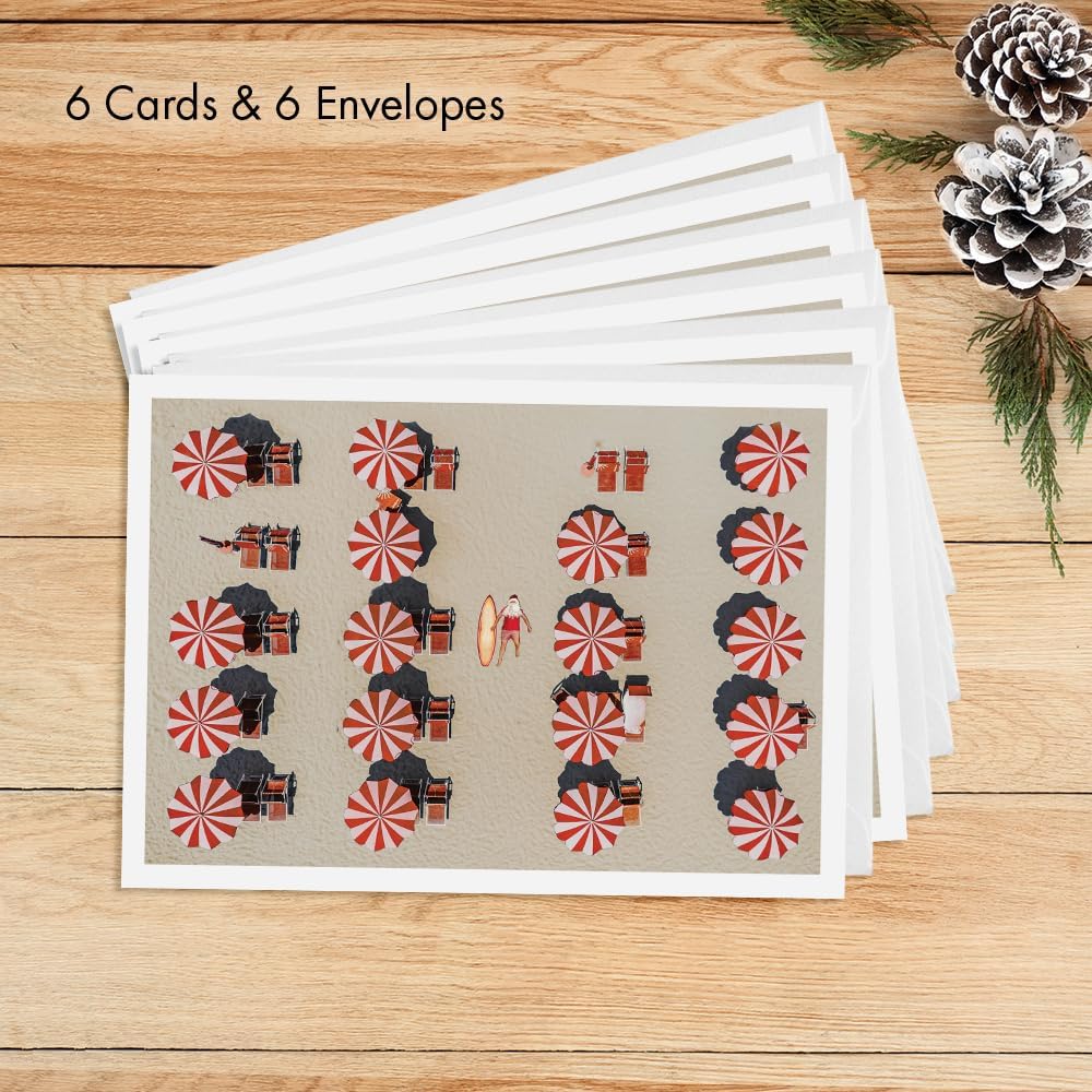 Photographic Christmas Cards, Santa Claus Relaxing at the Beach (6 Cards with White Envelopes)