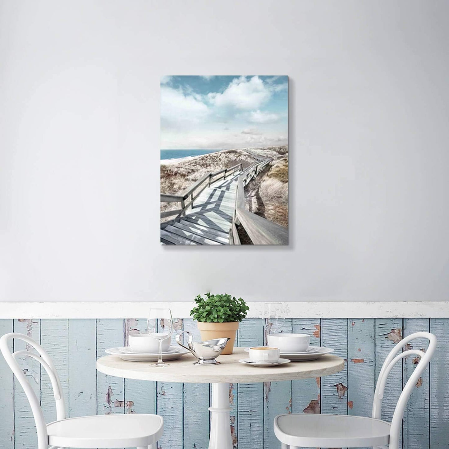 Beach Pier Canvas Wall Art: Boardwalk Stair Picture Graphic Art Painting for Wall Decor(18''x24'')