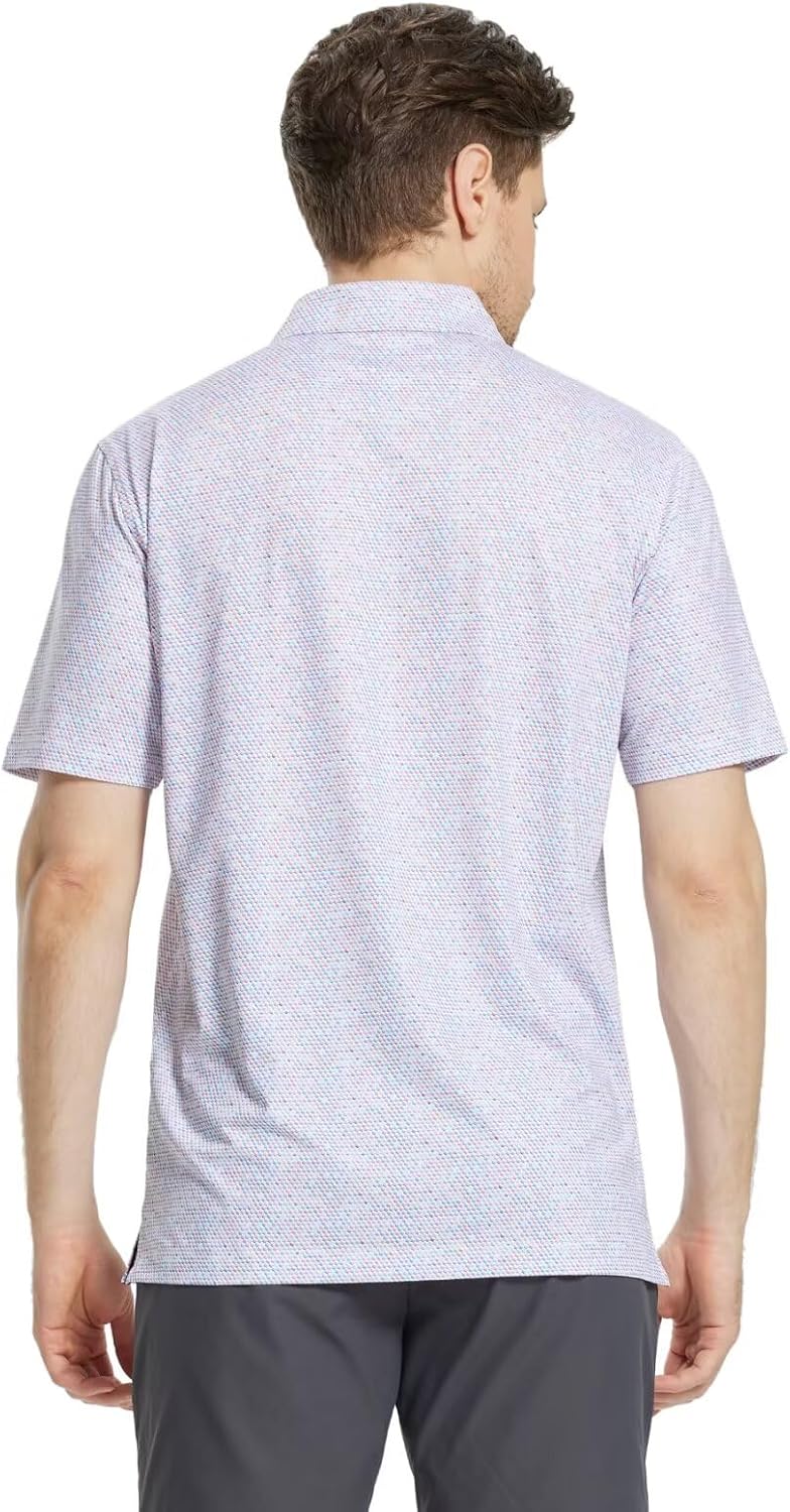 M MAELREG Mens Golf Shirt Short Sleeve Dry Fit Print Moisture Wicking Performance Patterns Collared Polo Shirt