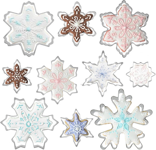 Snowflake Cookie Cutters Set of 10 pcs, Stainless Steel Snowflake Shaped Christmas Holiday Baking Molds for Fondant & DIY Crafts‌