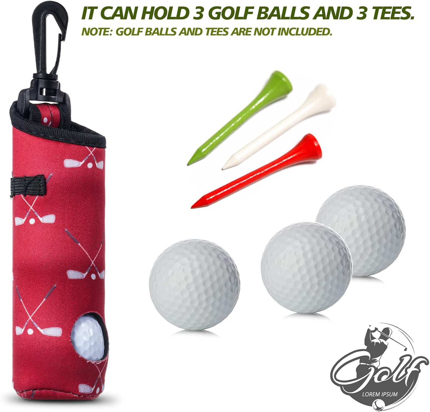 4 Pieces Golf Tee Holder Golf Ball Carry Bag Pouch Ball Holder Keychain Belt Clip Gifts Accessories