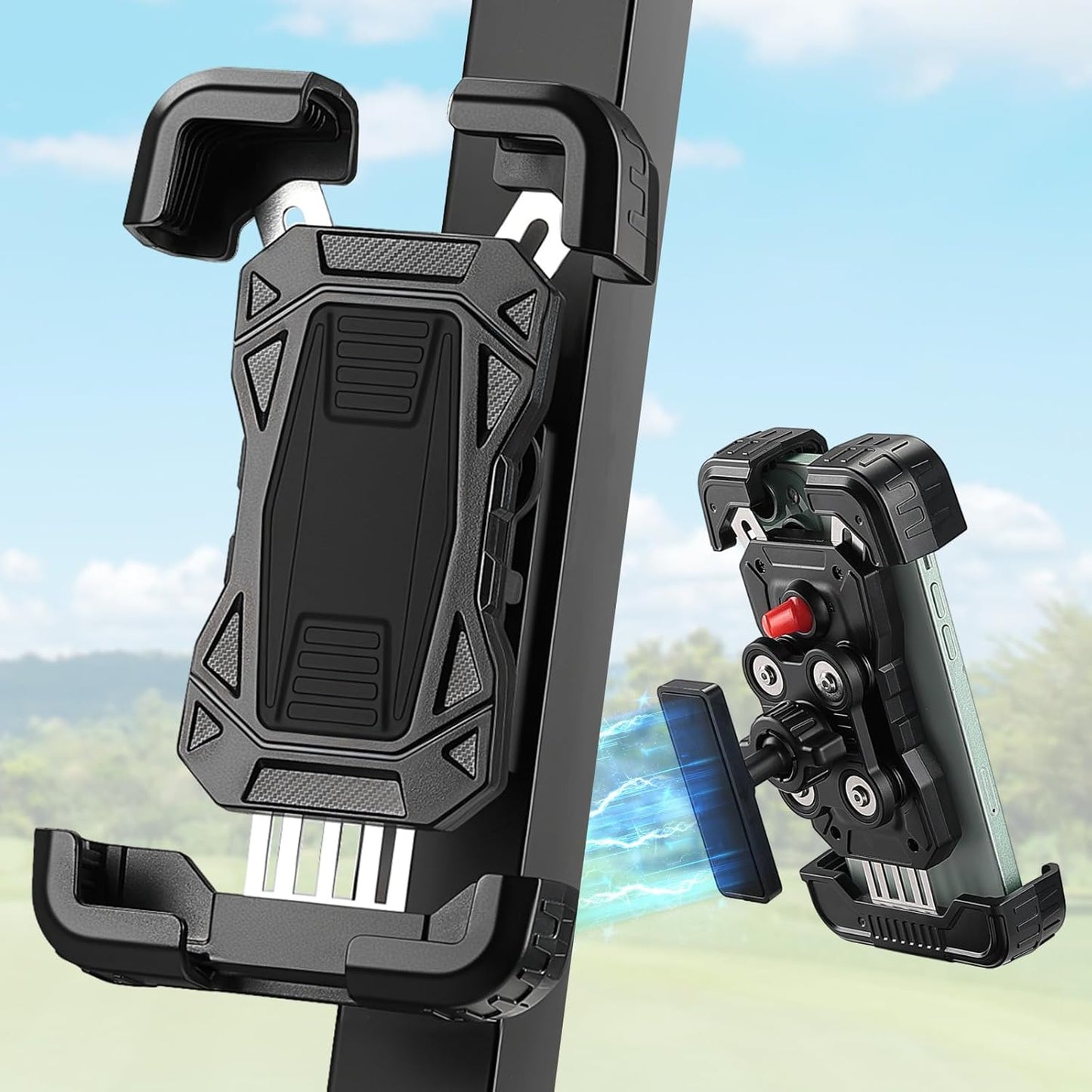 KEMIMOTO Golf Cart Phone Holder, Magnetic Tractor Phone Holder Mount Compatible with EZGO Club Car, Golf Cart Phone Caddy for iPhone/Galaxy/Google Pixel, 360° Rotatable with Vibration Dampening