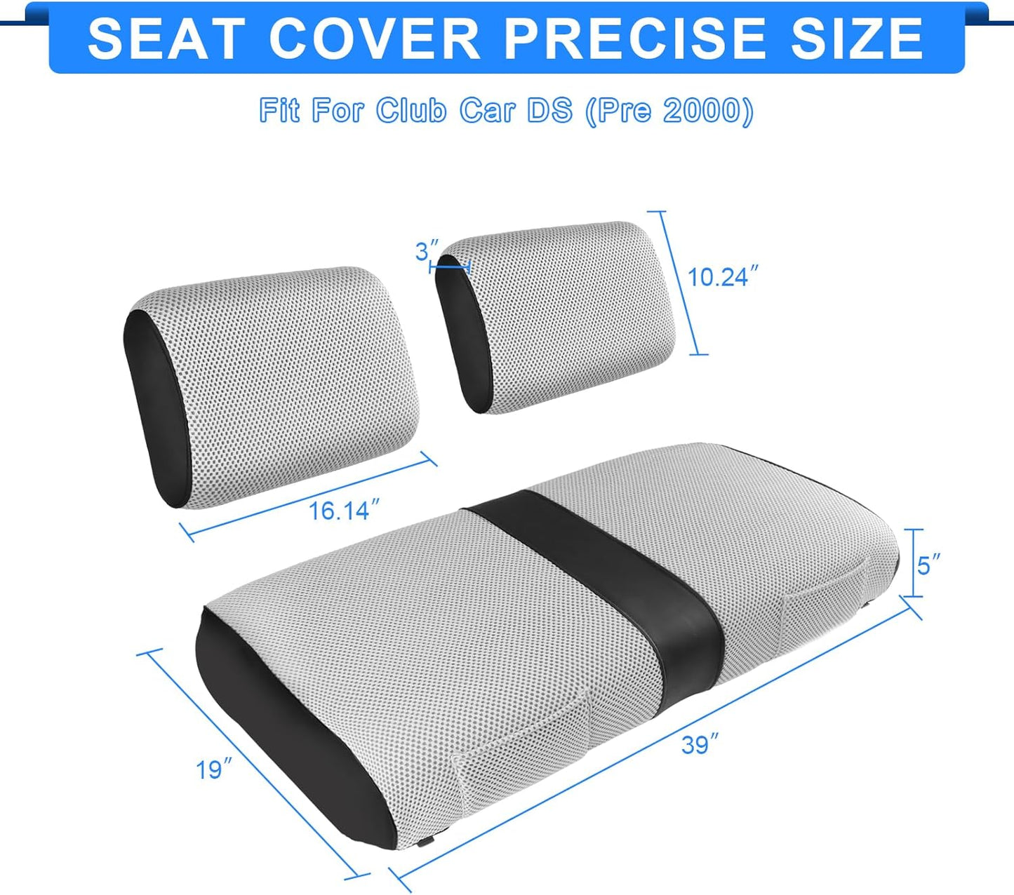 iLSKW Golf Cart Seat Covers for Club Car DS Pre-2000 Seat Cover OEM Front,Breathable Fabric and Leather Front Seat Cover,Full Wrap-Around Design of Club Car DS 1982-2000 Golf Cart Front Seat Cover