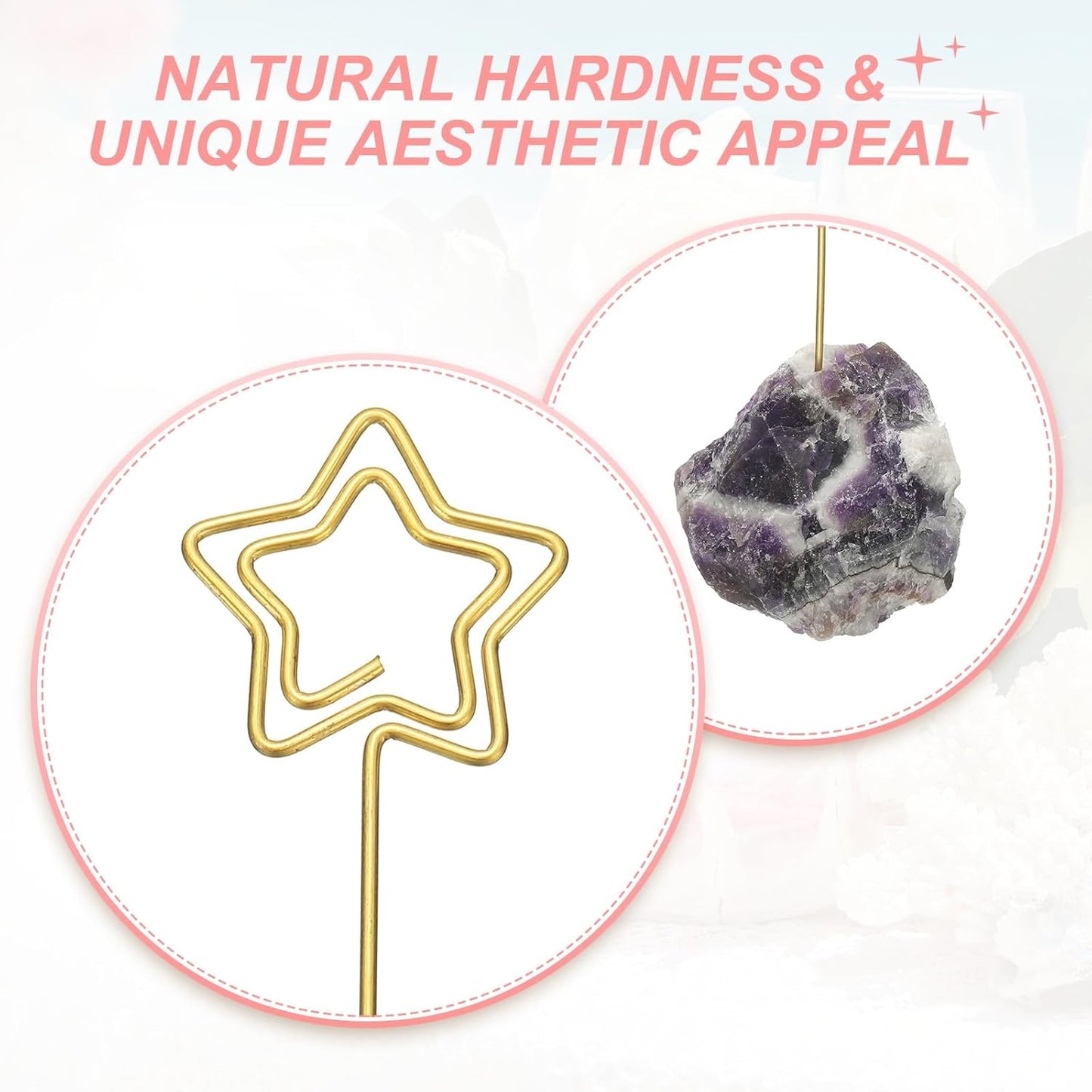 PATIKIL Table Number Holder, 1Pcs Photo Clip Holders Crystal Stone Quartz Desk Card Holder Raw Star Shape Iron Memo Note Photo Stand for Wedding Party Home Office Decor, Purple