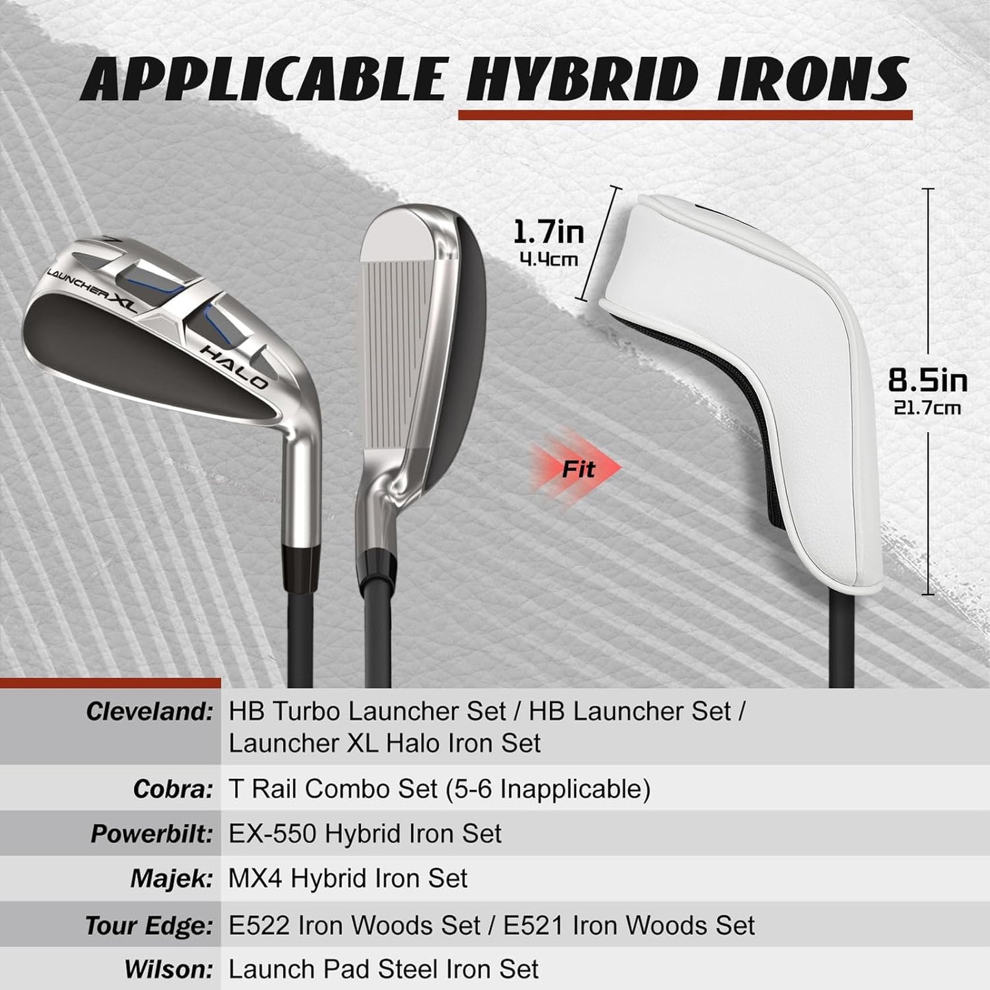 BIG TEETH Golf Hybrid Iron Head Cover 9Pcs, Long Hybrids Iron Covers Head Covers Set, Golf Club Covers W/Big NO. Fits for Cleveland Launcher Cobra T Rail Hybrid Irons