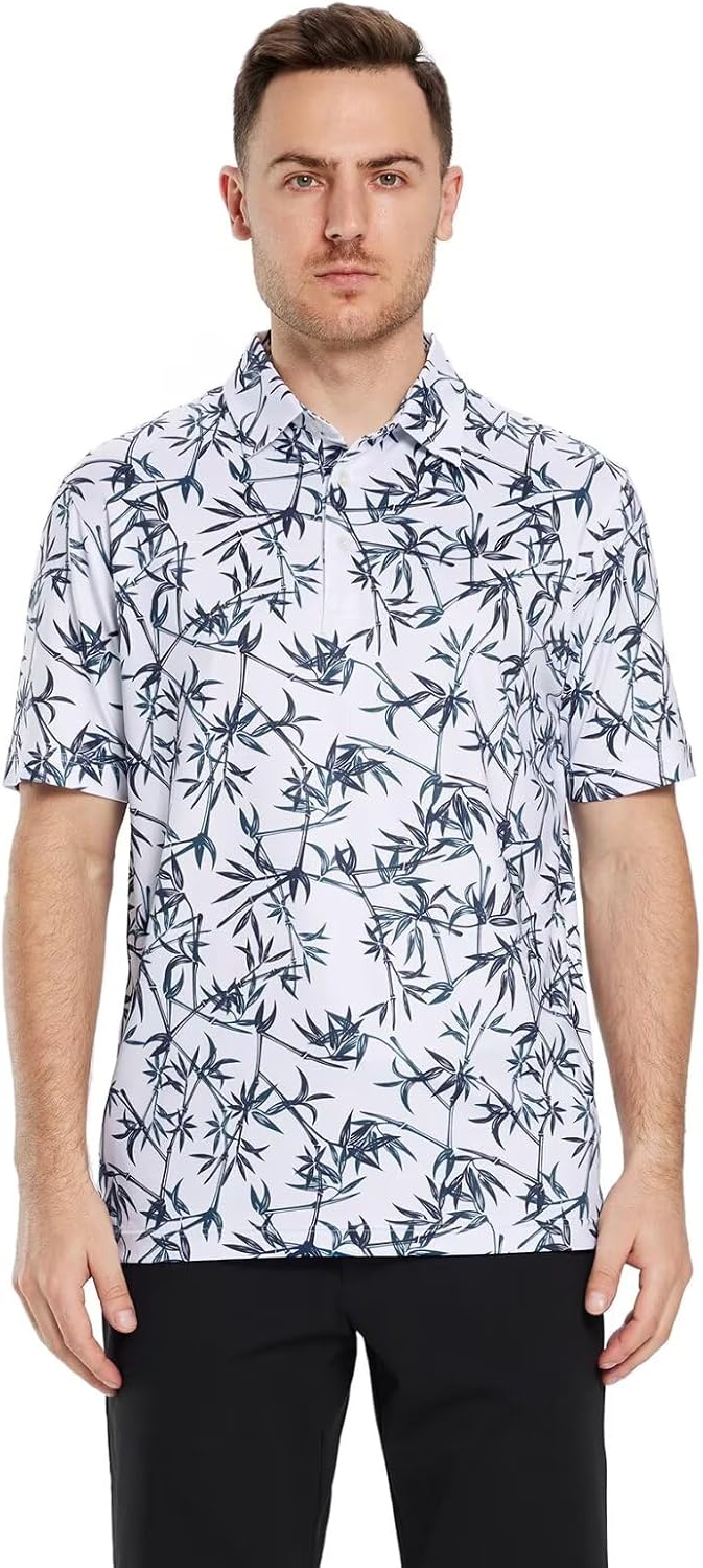 Golf Shirts for Men Dry Fit Short Sleeve Print Performance Moisture Wicking Polo Shirt
