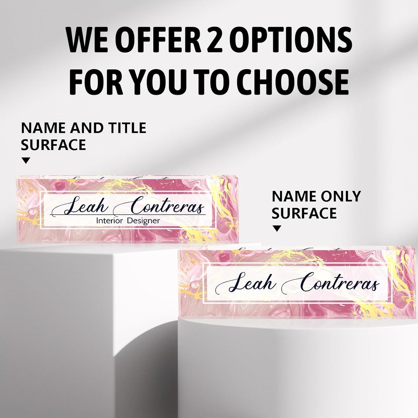 Personalized Name Plate for Desk Custom Acrylic Desk Name Plate Custom Employee Appreciation Gifts Office Gifts for Women, Men, Boss, Coworkers, Teacher, Nurse (Pink Flow Gold)