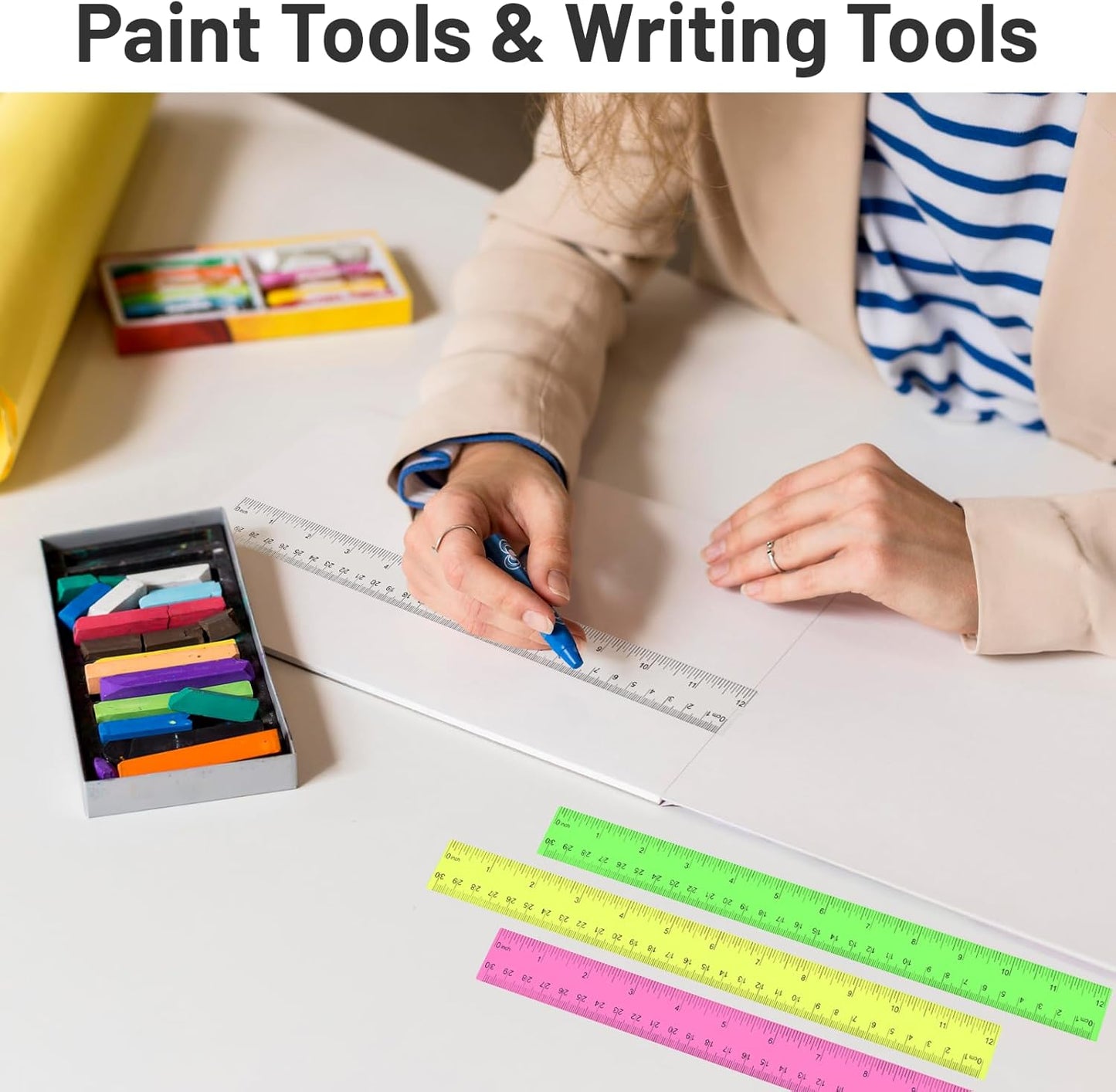 32 Packs Clear Plastic Ruler 12 Inch, 12 Inch Ruler with Centimeter and Millimeter, Plastic Metric Rulers Bulk Set Assorted Color Office Home Supplies(8 Color)