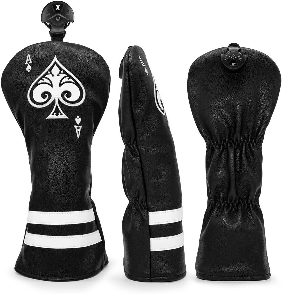 Black Golf Ace of Spade Golf Club Cover for Golf Clubs - Hybrid Headcover Golf Driver Headcover 3 Wood Head Cover (Rotatable 2 3 4 5 6 Ut Head Cover) Putter Headcover
