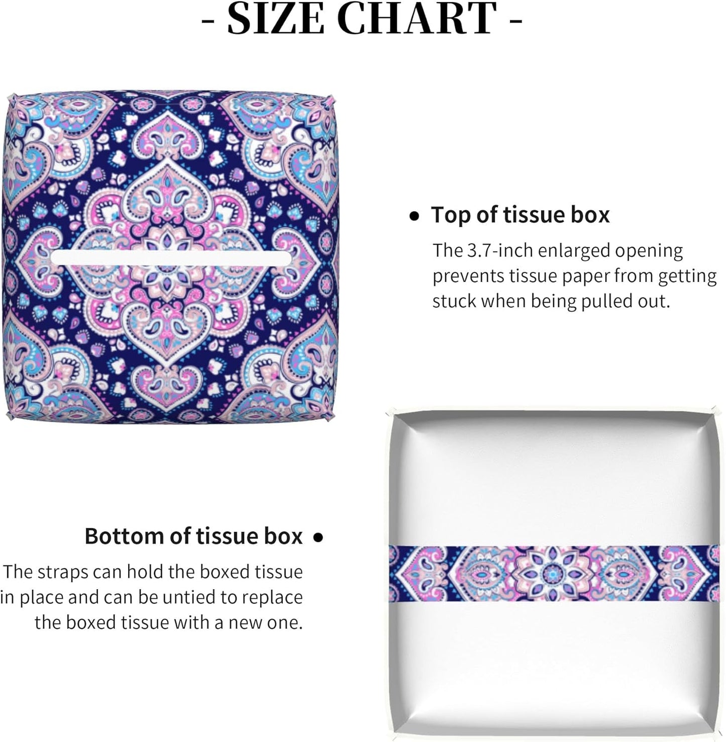 Boho Mandala Flower Tissue Box Cover Square,Indian Paisley Floral Tissue Box Holder Waterproof Leather Facial Paper Organizer Dispenser for Bathroom Home Car Nightstand Vanity Desk