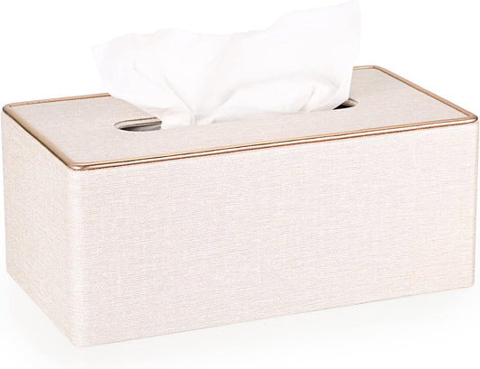 Sumnacon Rectangular Linen Tissue Box Cover - Stylish Tissue Box Holder with Magnetic Bottom, Decorative Tissue Box for Bathroom Toilet Vanity Night Stand Table Countertop Office, Beige Linen Texture