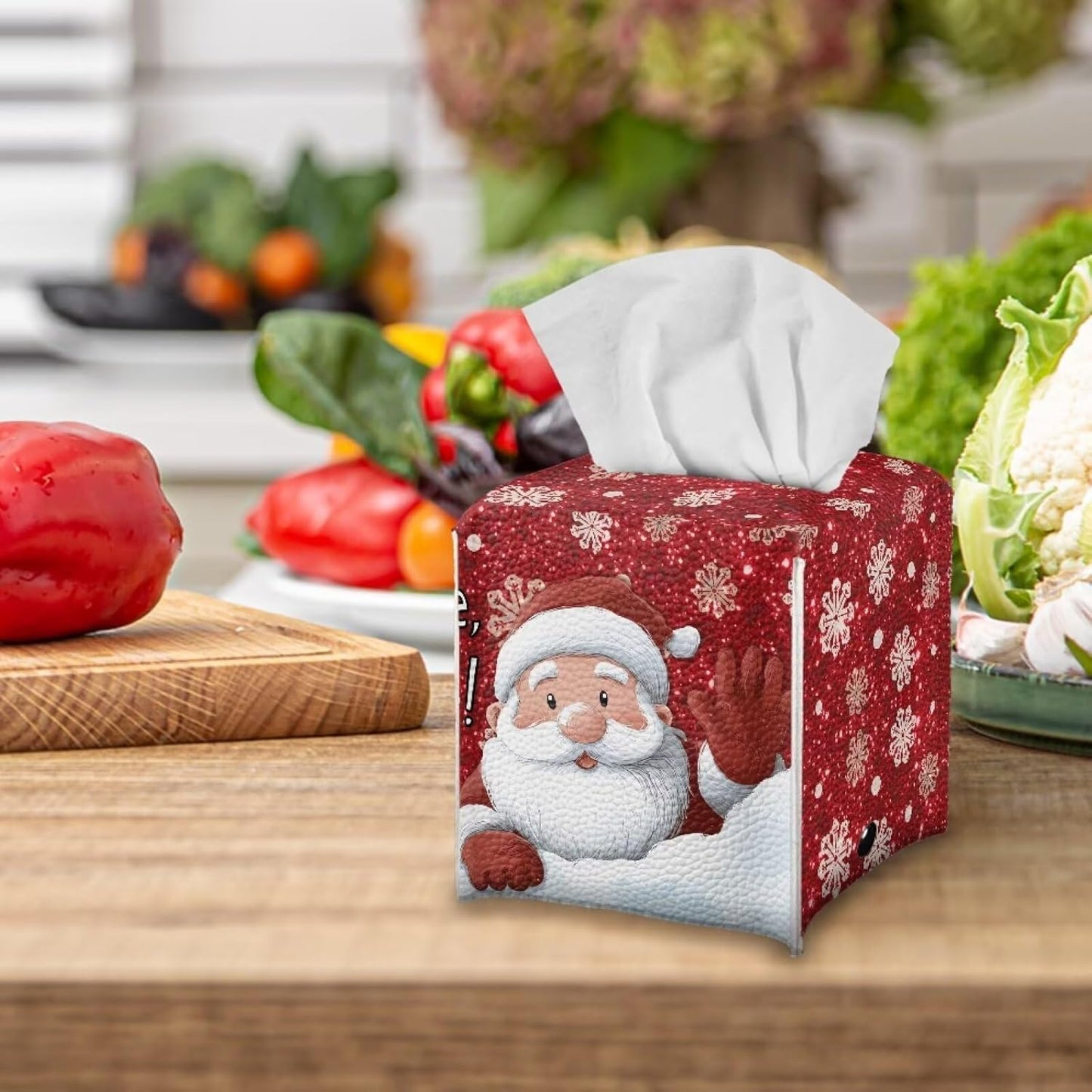 Christmas Tissue Box Cover Cute Santa Tissue Box Holder 5x5x5 inch Modern Home Decor Red Facial Paper Organizer Holder for Office Bedroom Car Bathroom