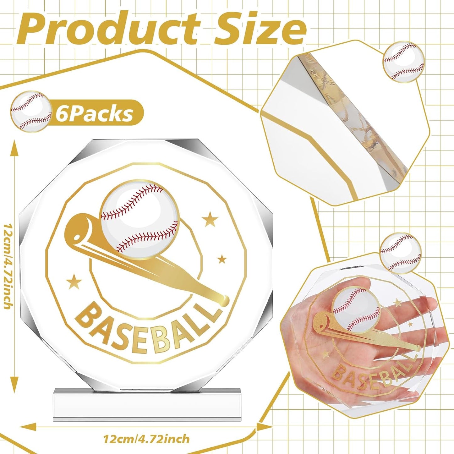 6 Pack Sports Trophy Acrylic Award Medals 4.72 x 4.72 Inch Sports Contest Trophies Bulk Plaques Team Prize Gift Trophies for Competition