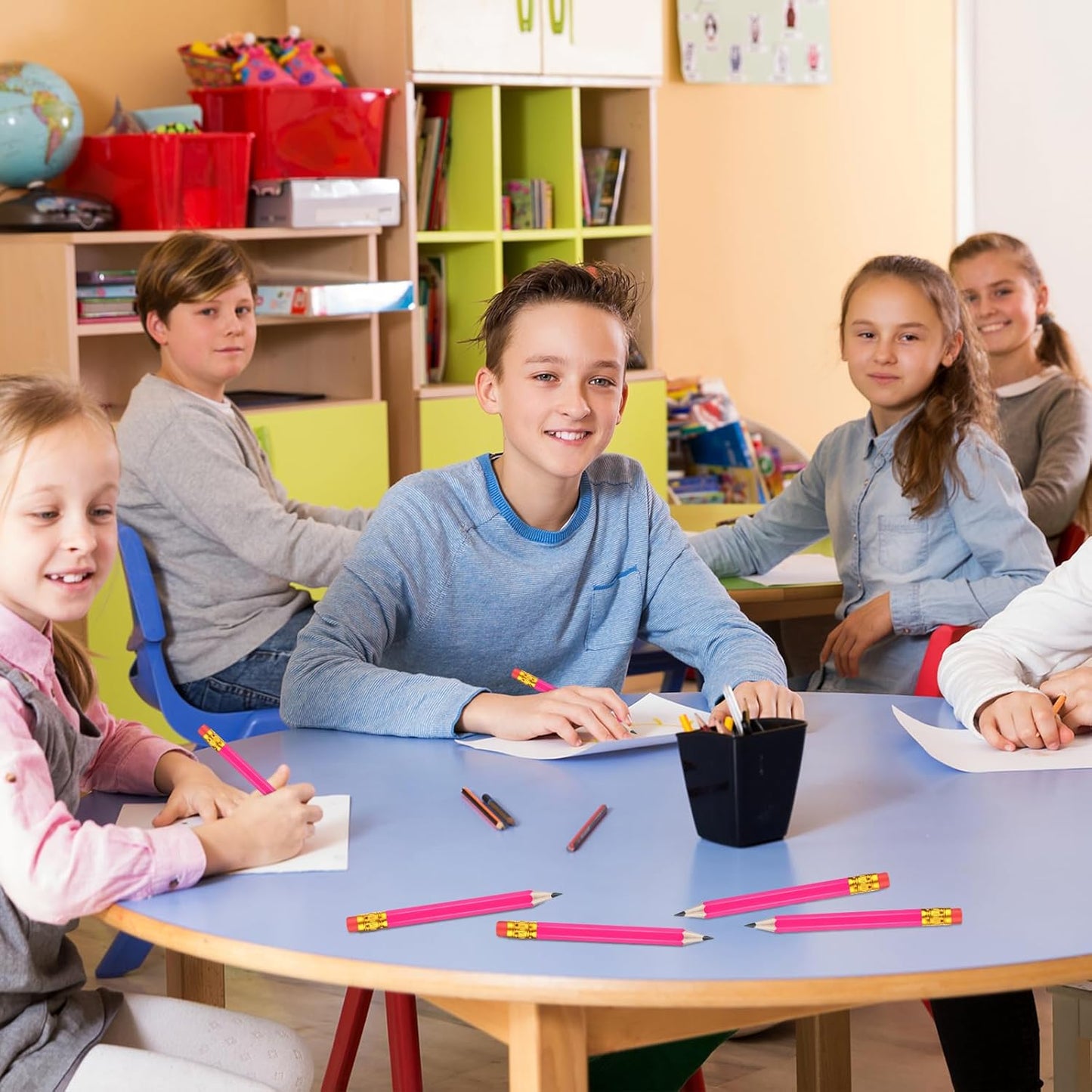 Outus 144 Pcs Mini Golf Pencils Bulk Half Pencils with Eraser #2 HB Pre Sharpened for Party Favors Office Supplies 4 Inch(Rose Red)