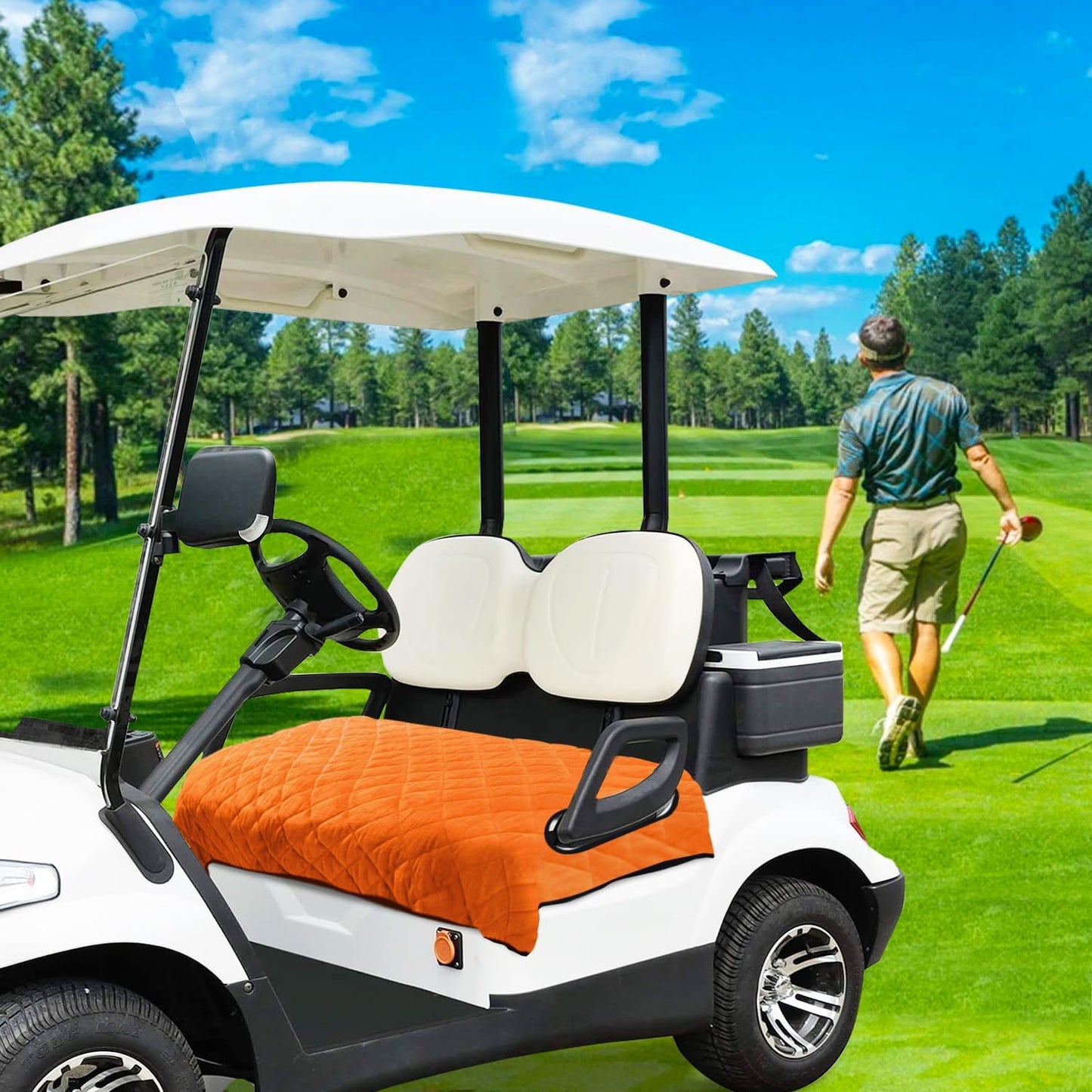 YOKYHOM Golf Cart Seat Covers, Golf Cart Seat Towel Blanket, Short Plush Surface, Soft and Comfortable, Suits EZGO, Yamaha, Club Car and Other 2-Seat Golf Carts, 51"x 30.5", Orange