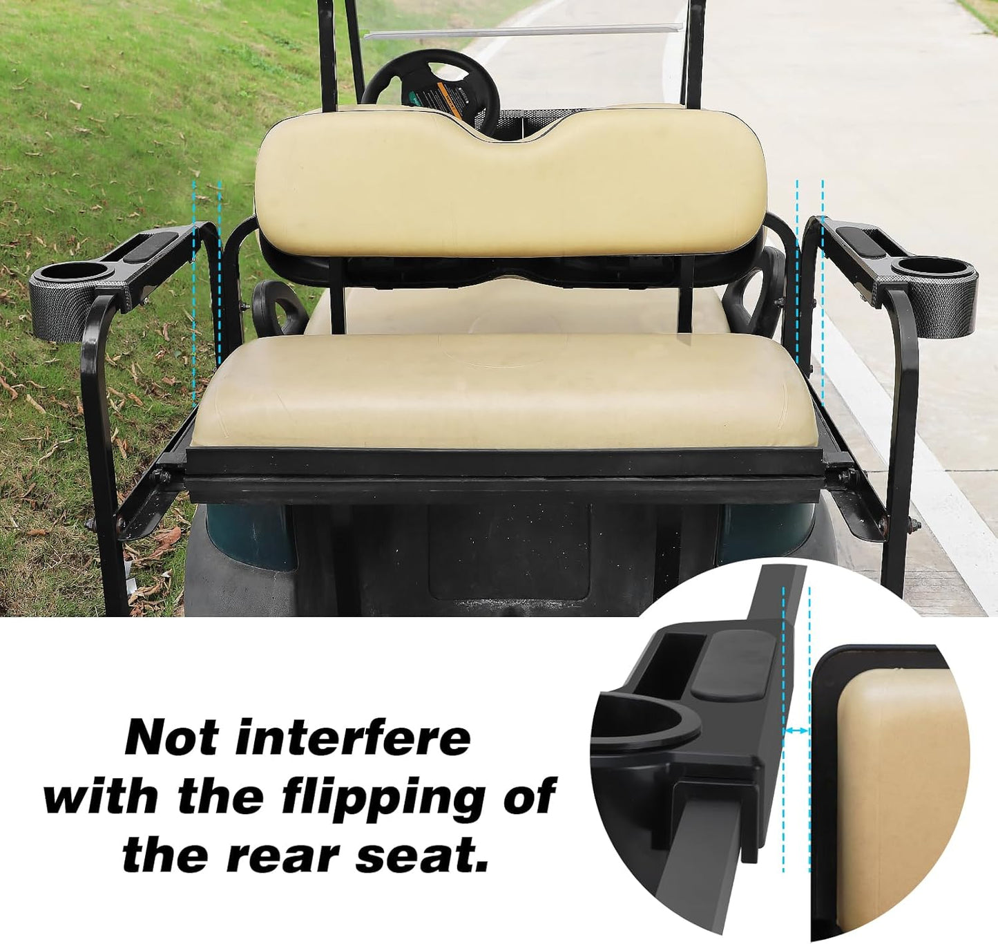 Roykaw Golf Cart Armrest with Cup Holder/Rear Seat Arm Rests Fit for EZGO/Club Car/Yamaha & Most Golf Cart, Upgrade 3rd Gen - with Phone Holder, No Drilling Required, Fit 1.0"/1-1/4" Square Tube Frame