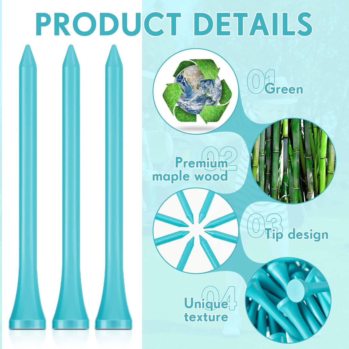 Jenaai 200 Pcs Golf Tees Bamboo Golf Tees Professional Golf Tees Bulk for Women Golf Club Accessories