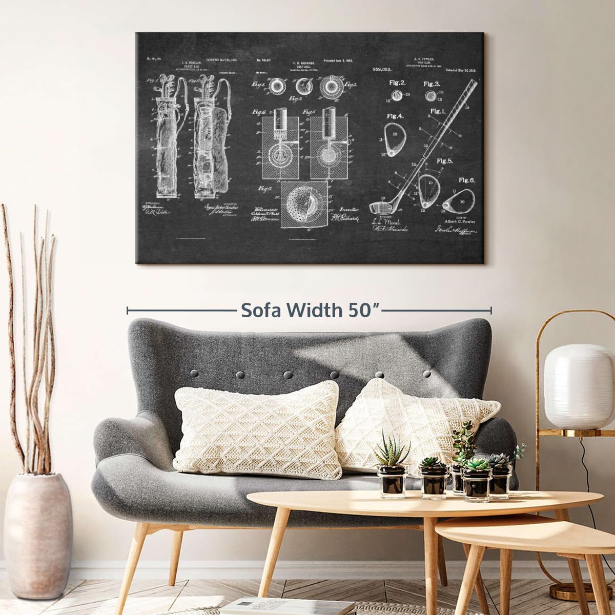 ElephantStock Golf Patents Canvas - 1 Panel Sports Patent Wall Art Decor - Sports Decorations for Boys Room - Wall Art and Office Decor - 48" X 32"