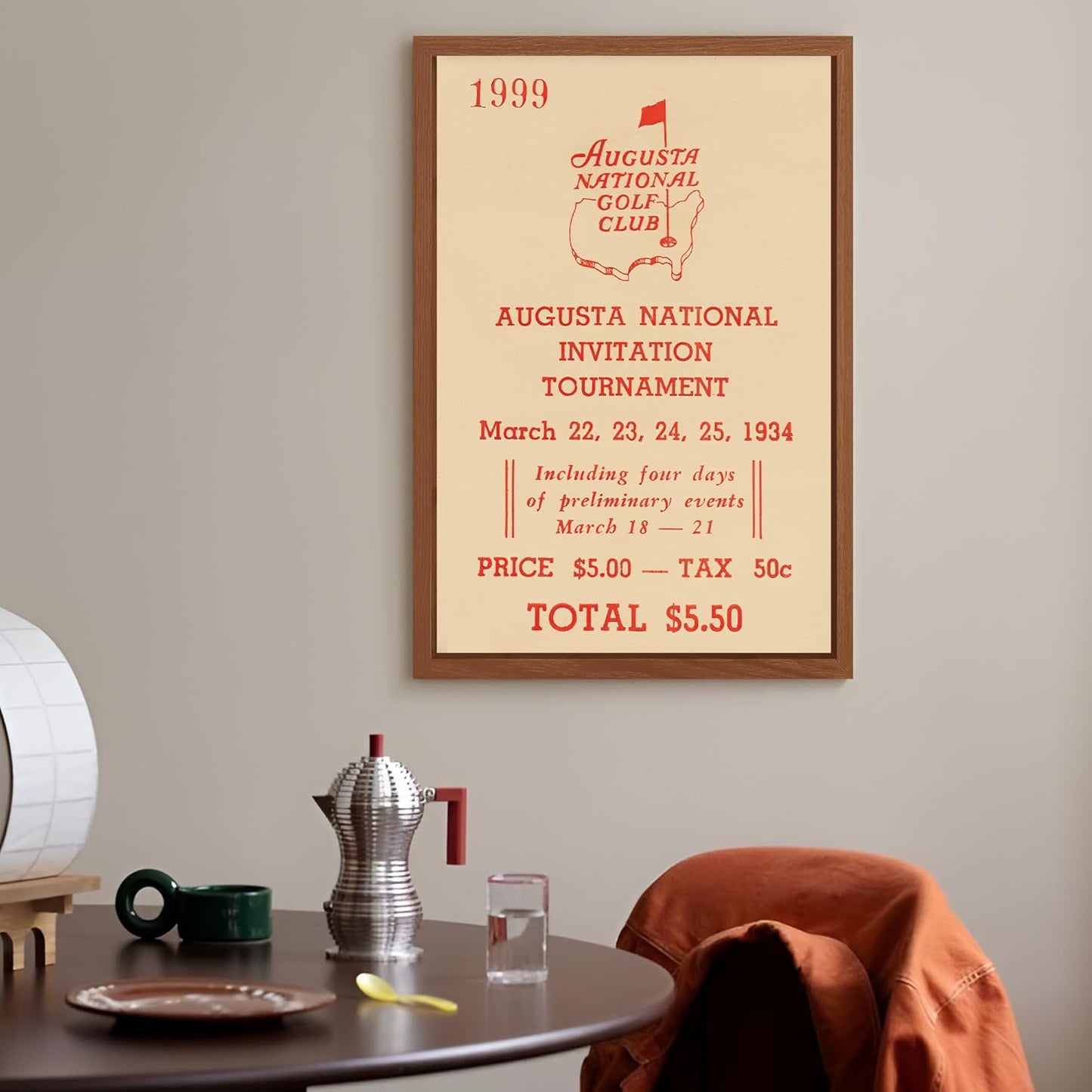 Framed Vintage Golf Wall Decor, Masters Golf Augusta National 1934 Tournament Wall Art Canvas Poster for Living Room Bedroom Office Decorations (12" x 16")