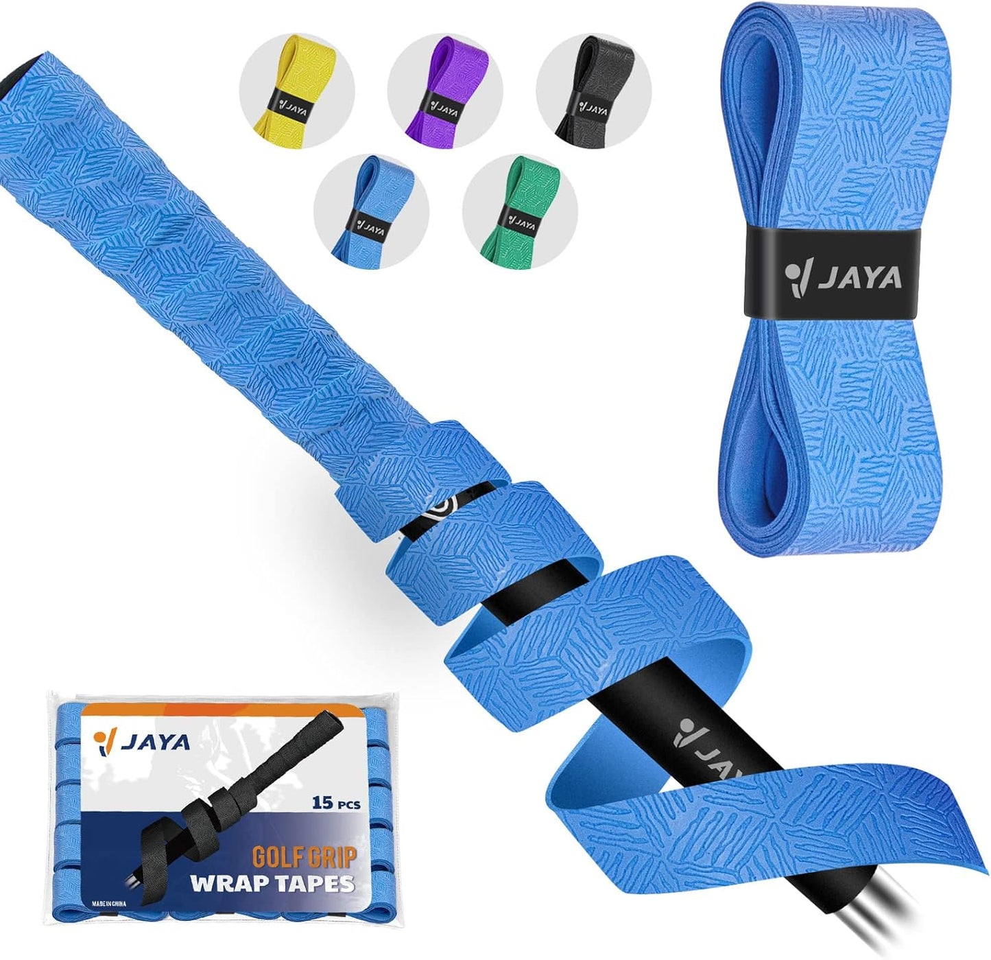 JAYA Golf Grip Wrapping Tapes, Innovative Regripping Solution for Golf Club Grips, 3 Or 15 Pack Tacky PU Overgrip Tapes, Options of 5 Colors, Enjoy a Fresh New Grip Experience