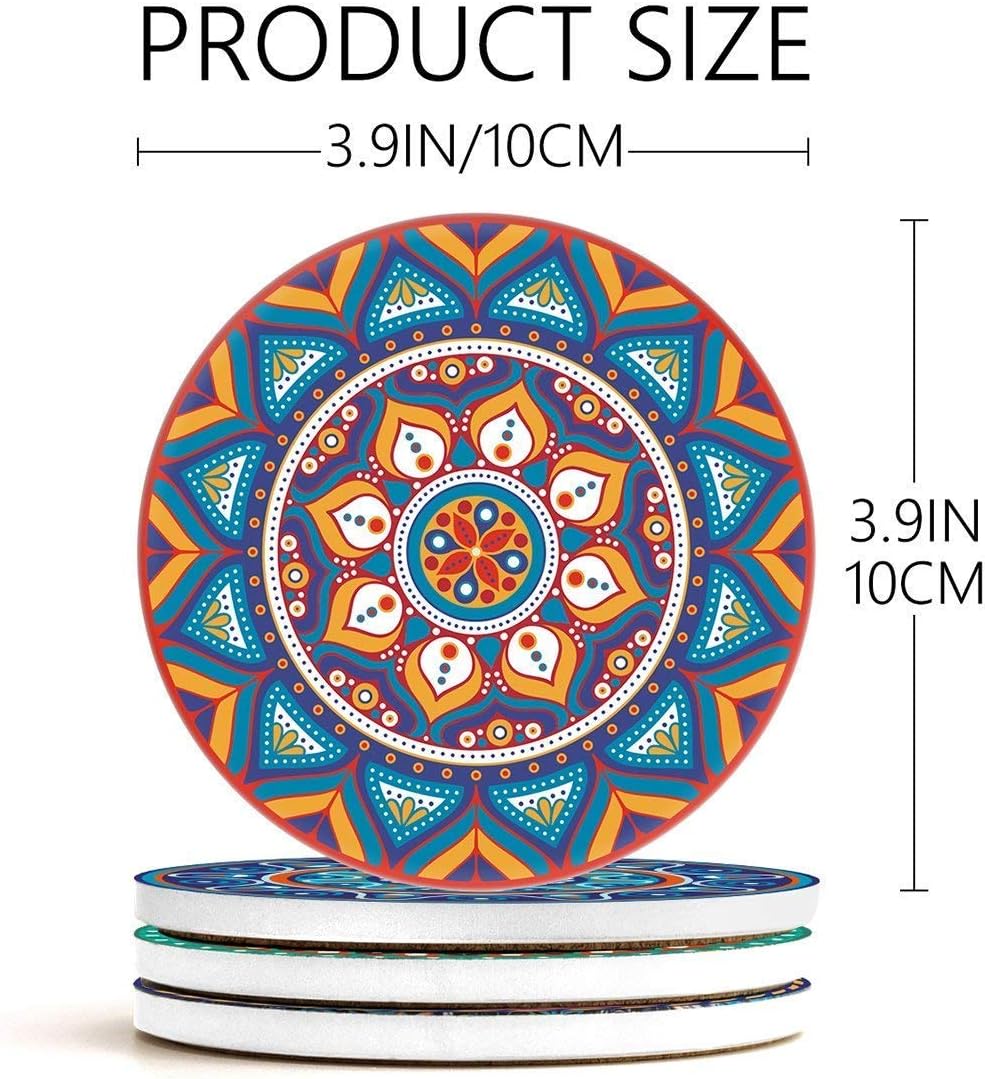 Darate Absorbent Coasters with Holder Set of 8, Coasters for Drinks, Unique Housewarming Gift, 4 Inch Round Coaster for Bedroom, Home, Office, Bar, Dining Room, Living Room, Kitchen (Mandala)