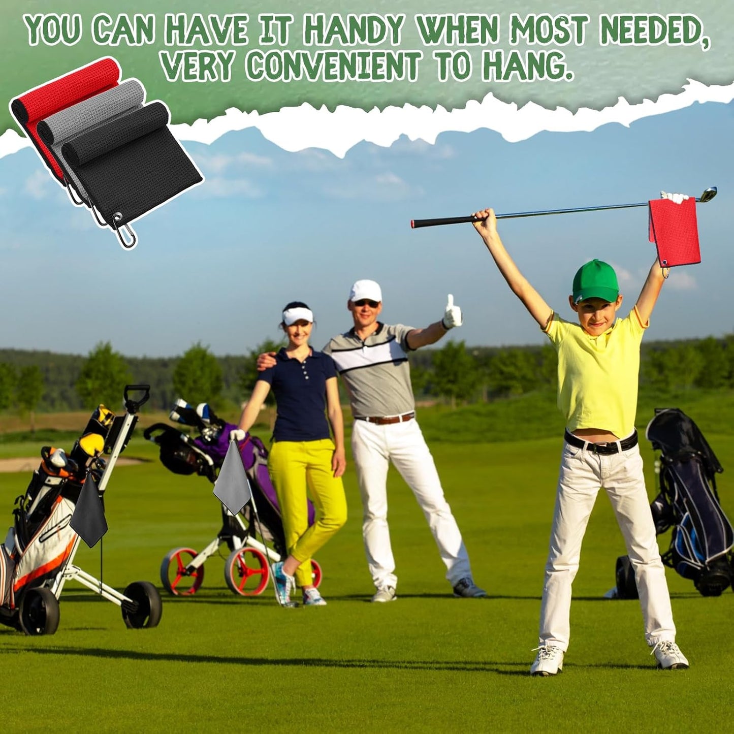 Batiyeer 30 Pcs Bulk Golf Towels for Golf Bags 16'' x 16'' Microfiber Fabric Golf Towel Waffle Pattern with Clip for Bags Men Mini Tournament Fitness Yoga Camping(Black, Gray, Red)