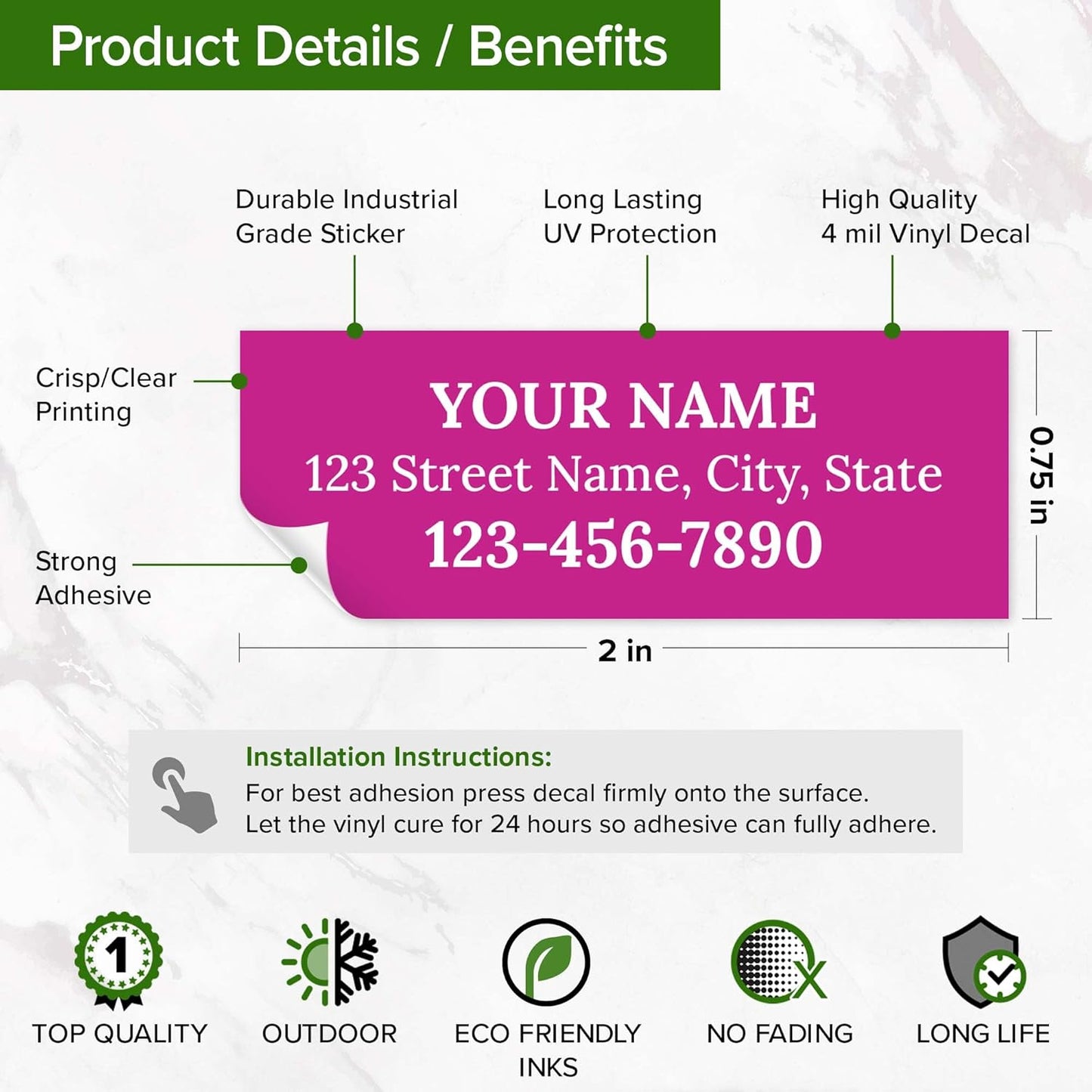 Custom Pink Golf Club ID Labels, Personalized Golf Club Name Sticker,0.75x2 Inches, Set of 30, 4 Mil Vinyl Decal Stickers Weather Resistant, Made in USA by My Sign Center