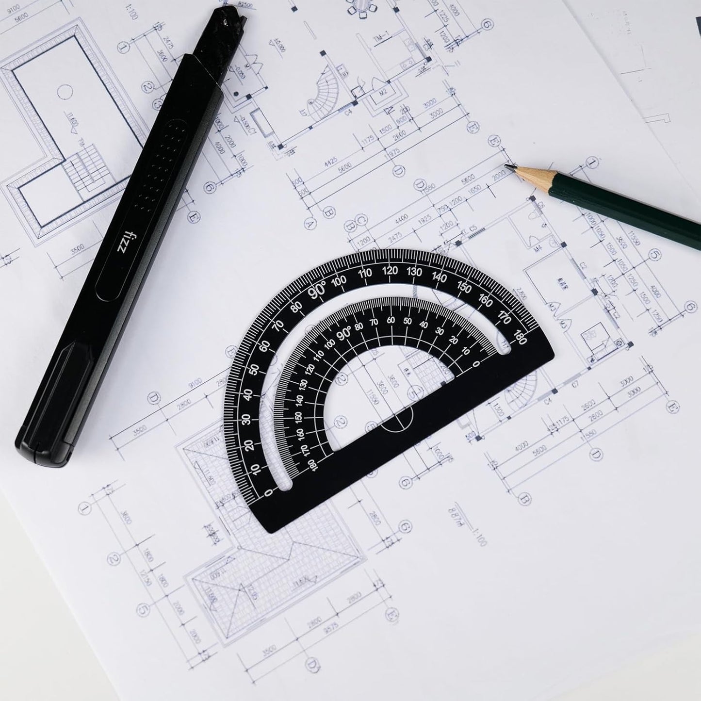 5 Pcs Metal Geometry Set, Math Drafting Ruler Kit- Aluminum Triangle Rulers, Protractor, 8 Inch and 6 Inch Drawing Ruler, Measuring Tool for School and Office (Metric and Imperial, Black)