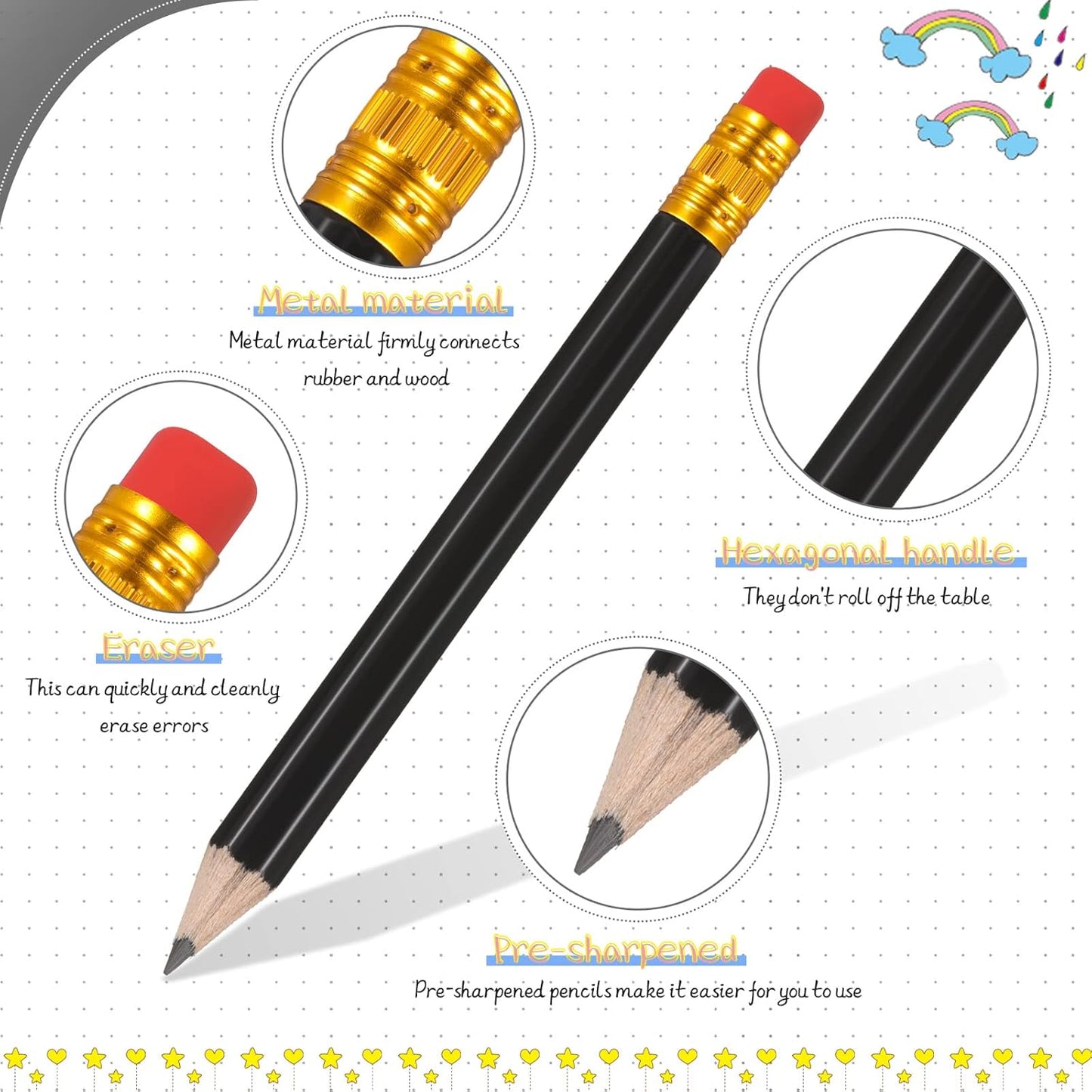Zonon 48 Pieces Golf Pencils Mini Half Pencils with Eraser Short with Erasers Bulk Small for Kids HB Wedding Bridal School Office Writing Drawing Pocket(Black)