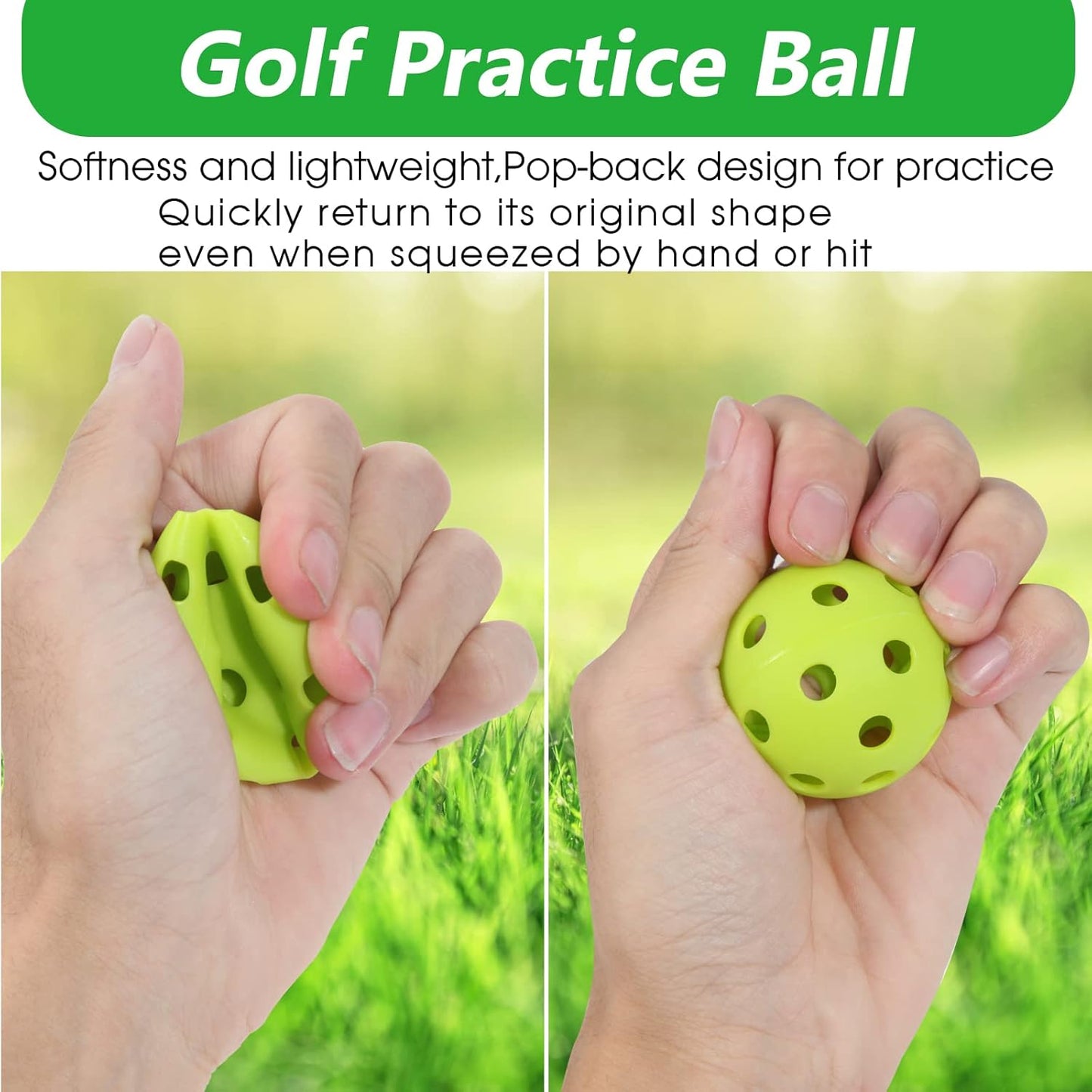 Avesfer 12/20/40 Pack Plastic Golf Balls Soft [Anti-Crack] 42mm Training Golf Balls for Swing Practice Golf Balls for Backyard Limited Flight Airflow Hollow at Home Use Indoor Green