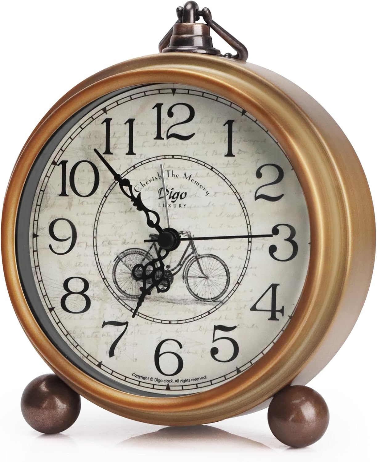 Maxspace Metal Golden Table Clock, Retro Vintage Non-Ticking Small Alarm Clock,Battery Operated Silent Quartz Movement HD Glass Desk Clock for Bedroom Living Room Indoor Decoration Kids… (Gold)