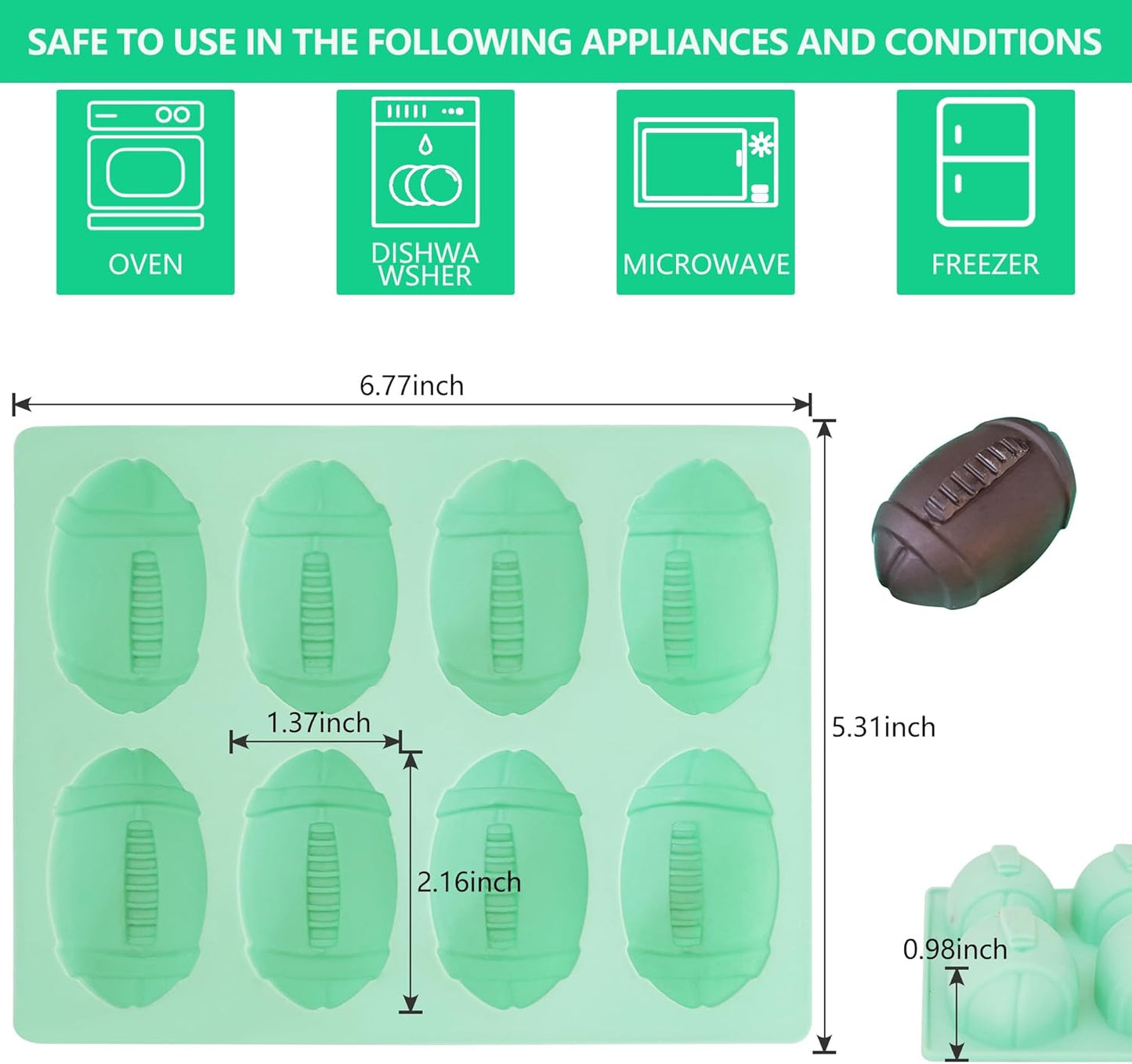 2Pack Football Ice Cube Mold, 8Cavity Silicone Football Mold Ice Cube Molds Fun Shapes, 3D Silicone Football Mold for Cake Pops,Cake Decoration, Chocolate,Ice Cube