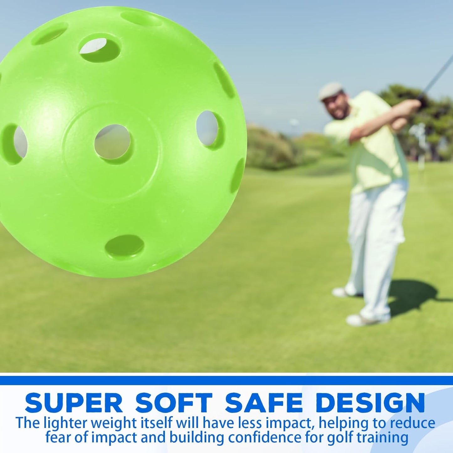 24 Pack Practice Golf Balls 42 mm Limited Flight Plastic Golf Training Airflow Hollow Ball for Driving Range Swing Practice Backyard Indoor Outdoor Home