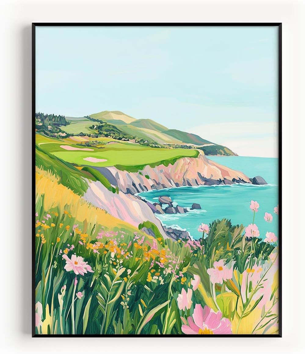 Golf Course Floral Pastel Art Print Posters - Premium Giclee Fine Art Prints - Golf Course Home Decor Posters, Golfer Art Prints for Home and Office Decor - Vintage Aesthetic, Ready to Frame