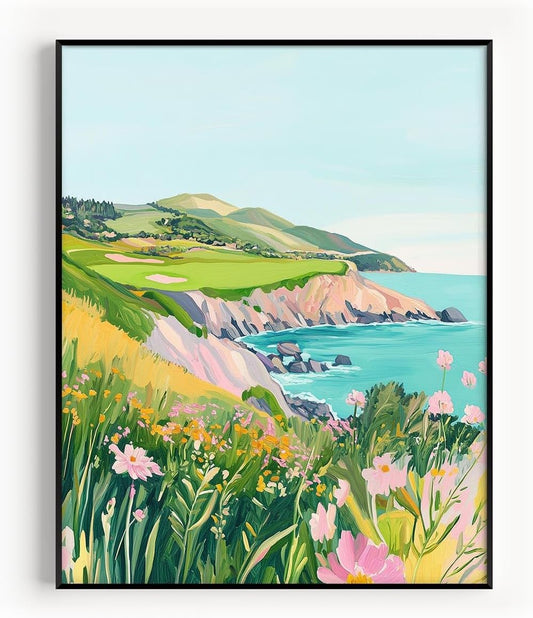 Golf Course Floral Pastel Art Print Posters - Premium Giclee Fine Art Prints - Golf Course Home Decor Posters, Golfer Art Prints for Home and Office Decor - Vintage Aesthetic, Ready to Frame