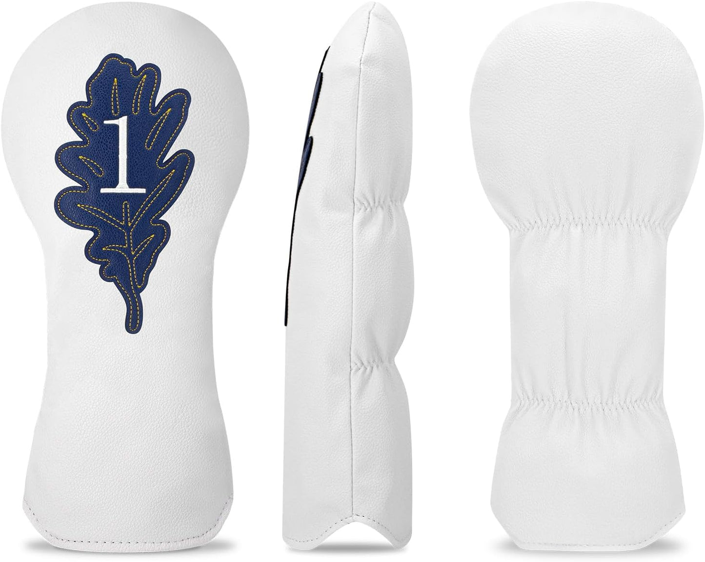 Golf Maple Leaves Head Cover Golf Club White Leather Headcovers Set Fits Driver Fairway Wood Hybrid Utility Putter Iron Wedge Headcover.