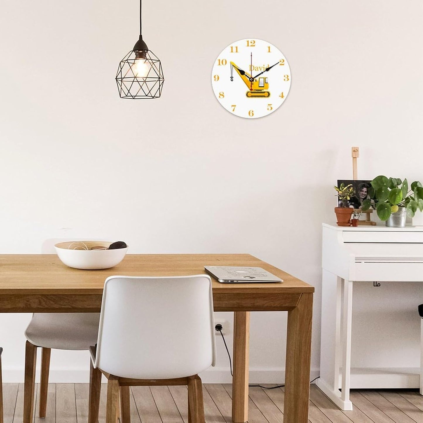 Personalized Crane Truck Kids Wood Wall Clocks Rustic Battery Operated 10 inch Non Ticking Engineering Vehicle Wall Clock for Kids Rooms Boys Girls,Nursery Wall Clock,Custom Kids Clock with Name