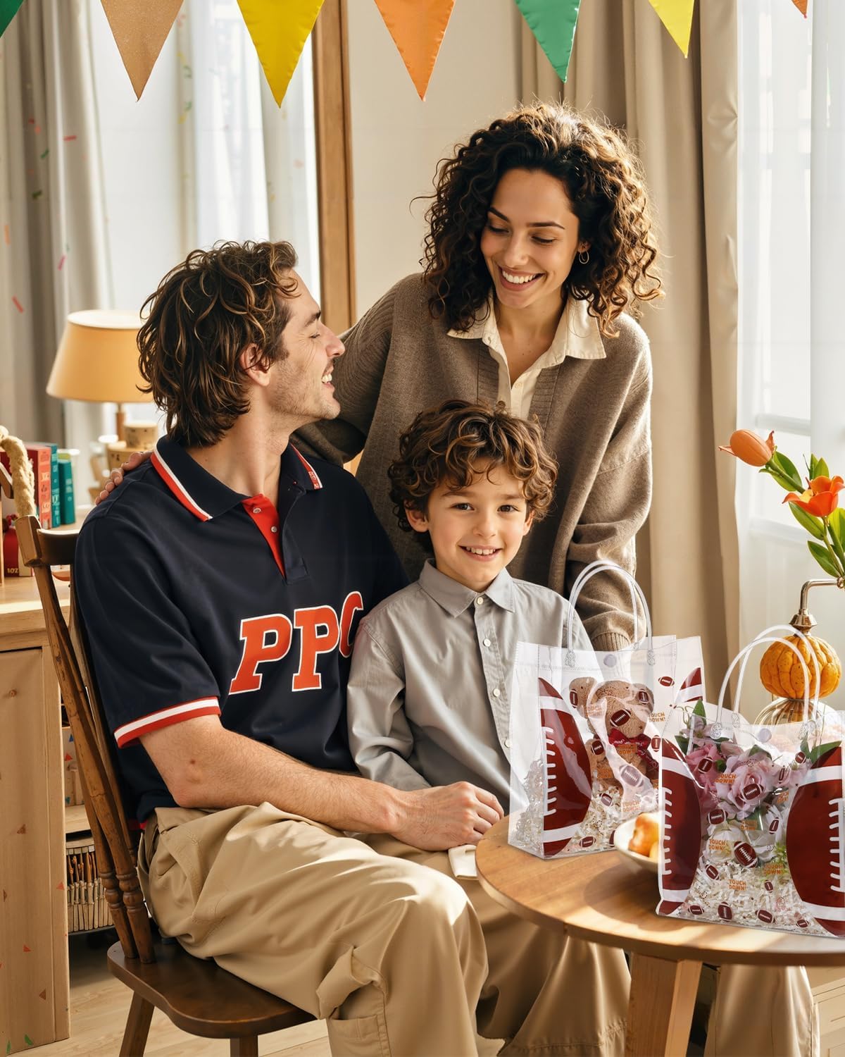 Clear Football Favor Bags with Handles - 24 Pack Football Gift Bags, Transparent PVC Goodie Bags for Sports Theme Birthday Holiday Team Events (8 x 8 x 3.2Inch)