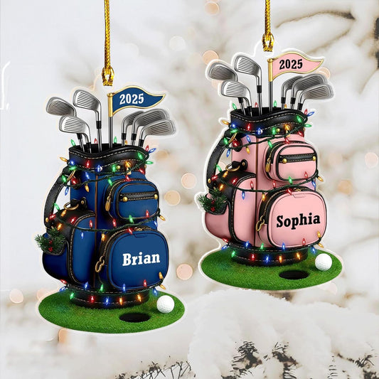 LOVELYPOD Personalized Golf Christmas Ornament, Custom Golfer Bag 2D Acrylic Ornaments,Golf Lover Christmas Tree Decoration, Gift for Golfs Enthusiasts, Golfer Holiday Ornaments 02