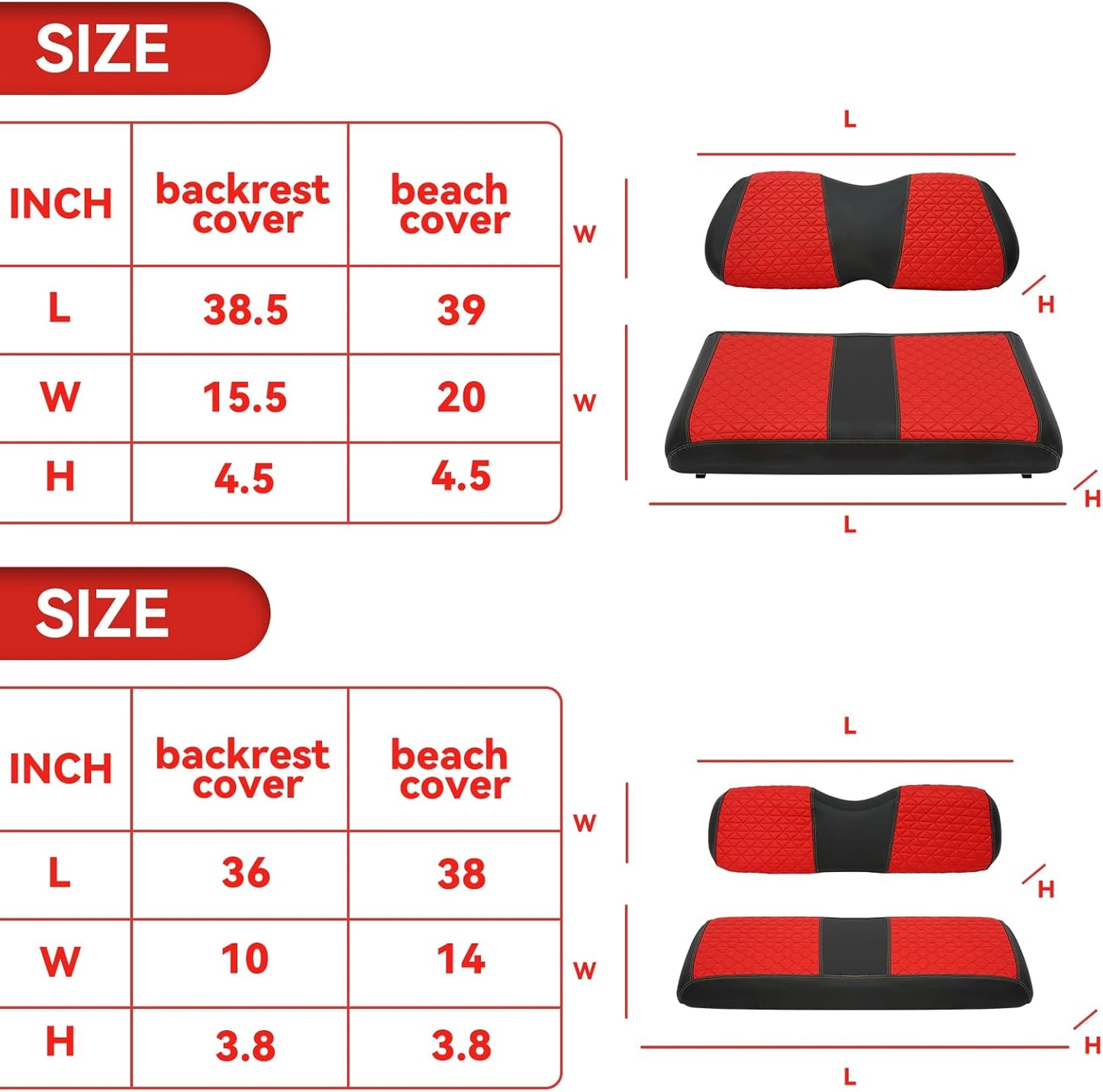 XUANYUDG0769 Golf Cart Front and Rear Seat Covers for EZGO TXT/RXV Club Car DS/Precedent Yamaha G29, Vinyl Leather Made/Adjustable Straps and Retractable Buckle/No Stapler Required,4PCS