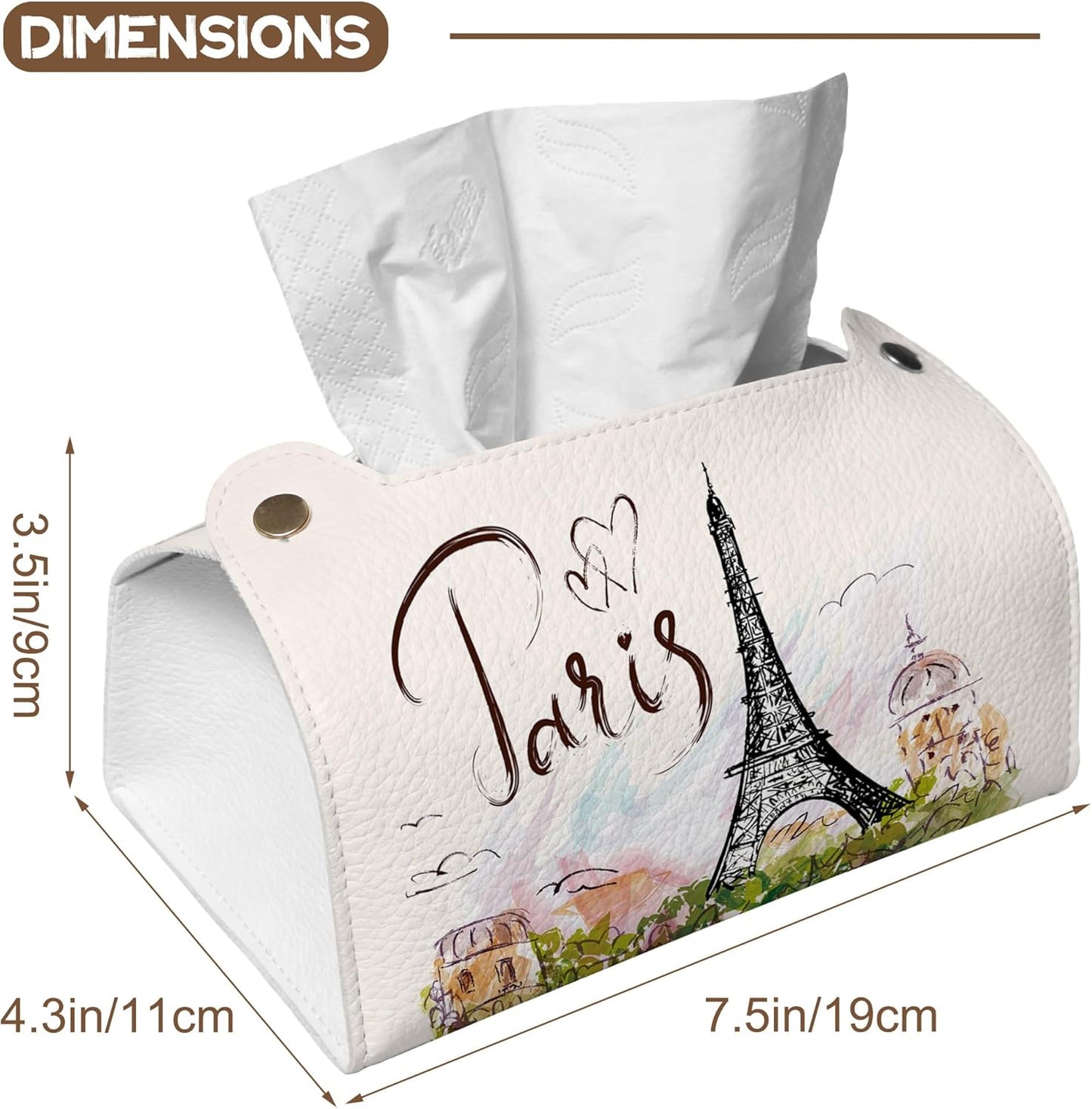 Paris Eiffel Tower Tissue Box Cover Holder – Rectangular Tissue Organizer, Decorative Napkin Box Case for Home, Office & Car