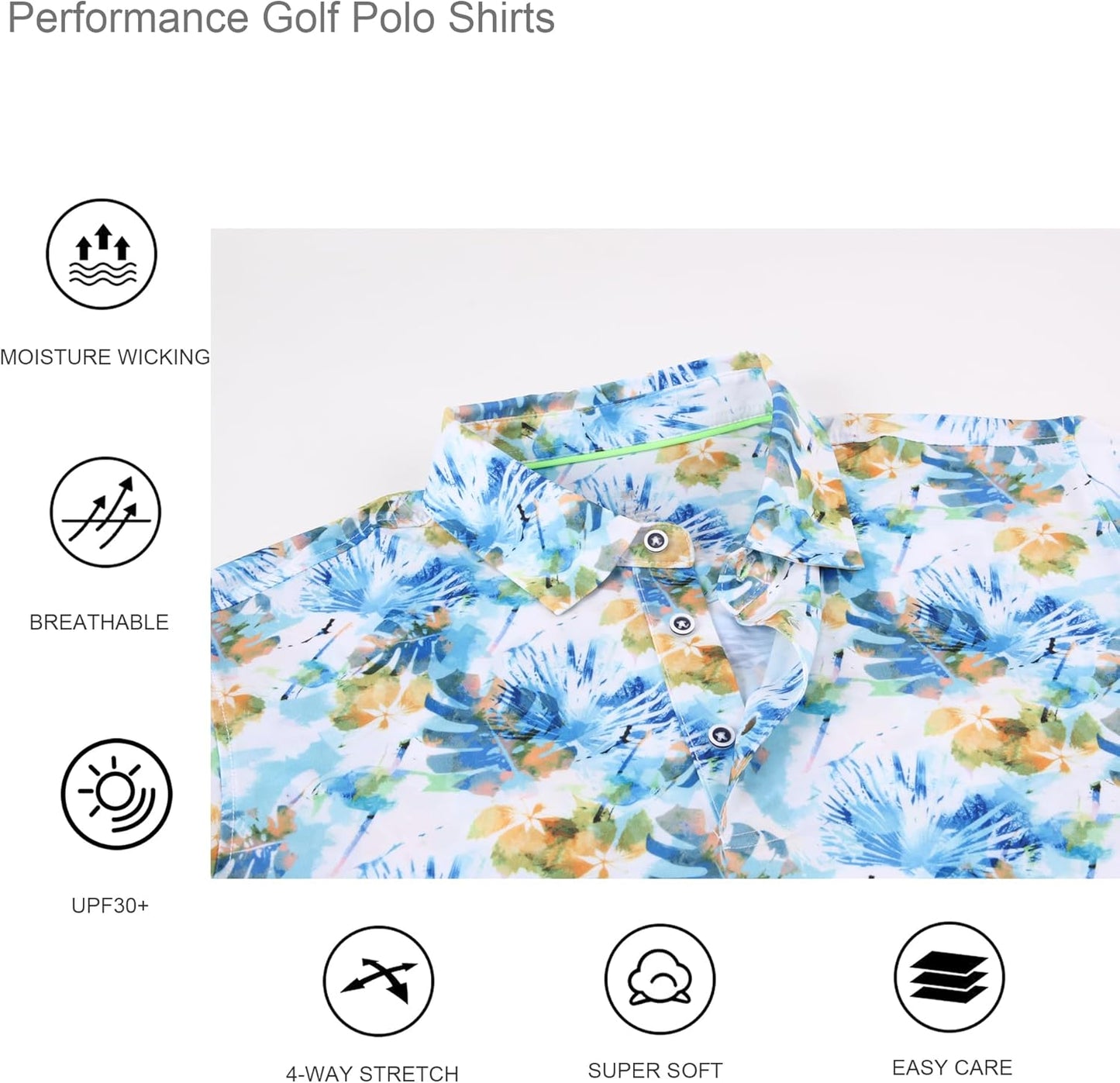 Alex Vando Mens Hawaiian Golf Shirt Moisture Wicking Digital Print Golf Shirts for Men