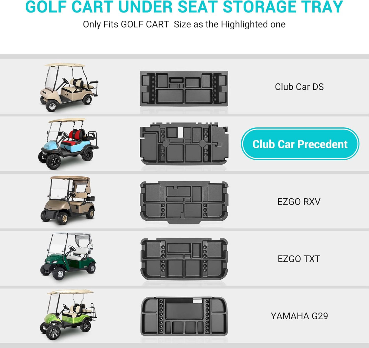 10L0L Golf Cart Under Seat Storage Tray Fits EZGO TXT, RXV, Club Car DS, Club Car Precedent, Yamaha G29, Electric Vehicle with Original Trojan Battery Underseat Organizer Container Holder Plate