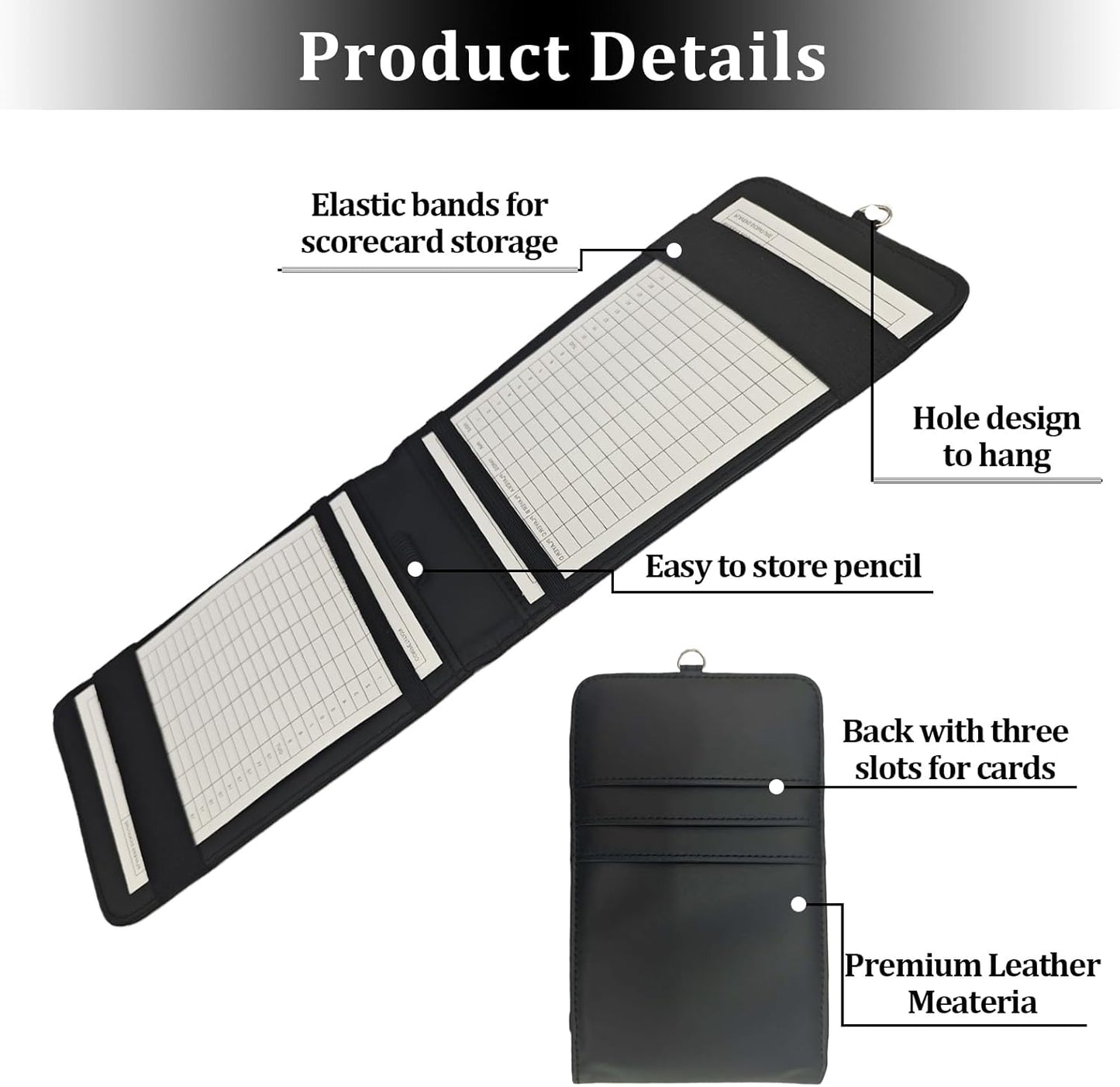 Leather Golf Scorecard Holder,Score Card Holder Golf,Yardage Book Cover,Golf Scorecard Book (Black)
