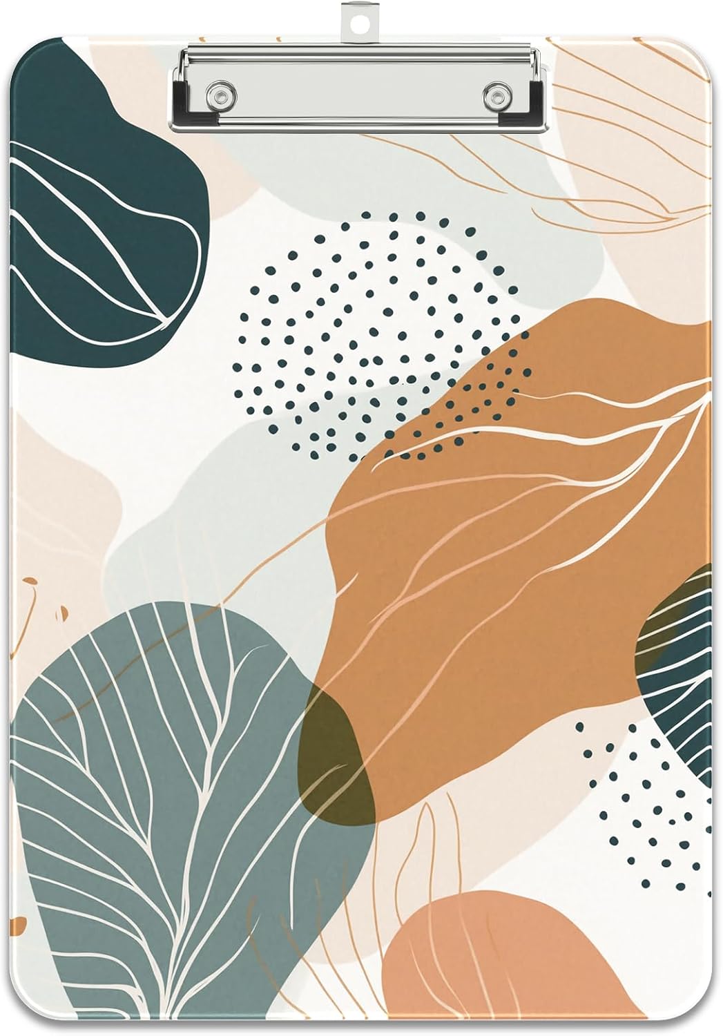 Rimilak Plastic Clipboards with Metal Clip, A4 Letter Size 9 x 12.5 in, Office Decorative for Students Women Men and Kids, Cute Custom Pattern, White Leaves